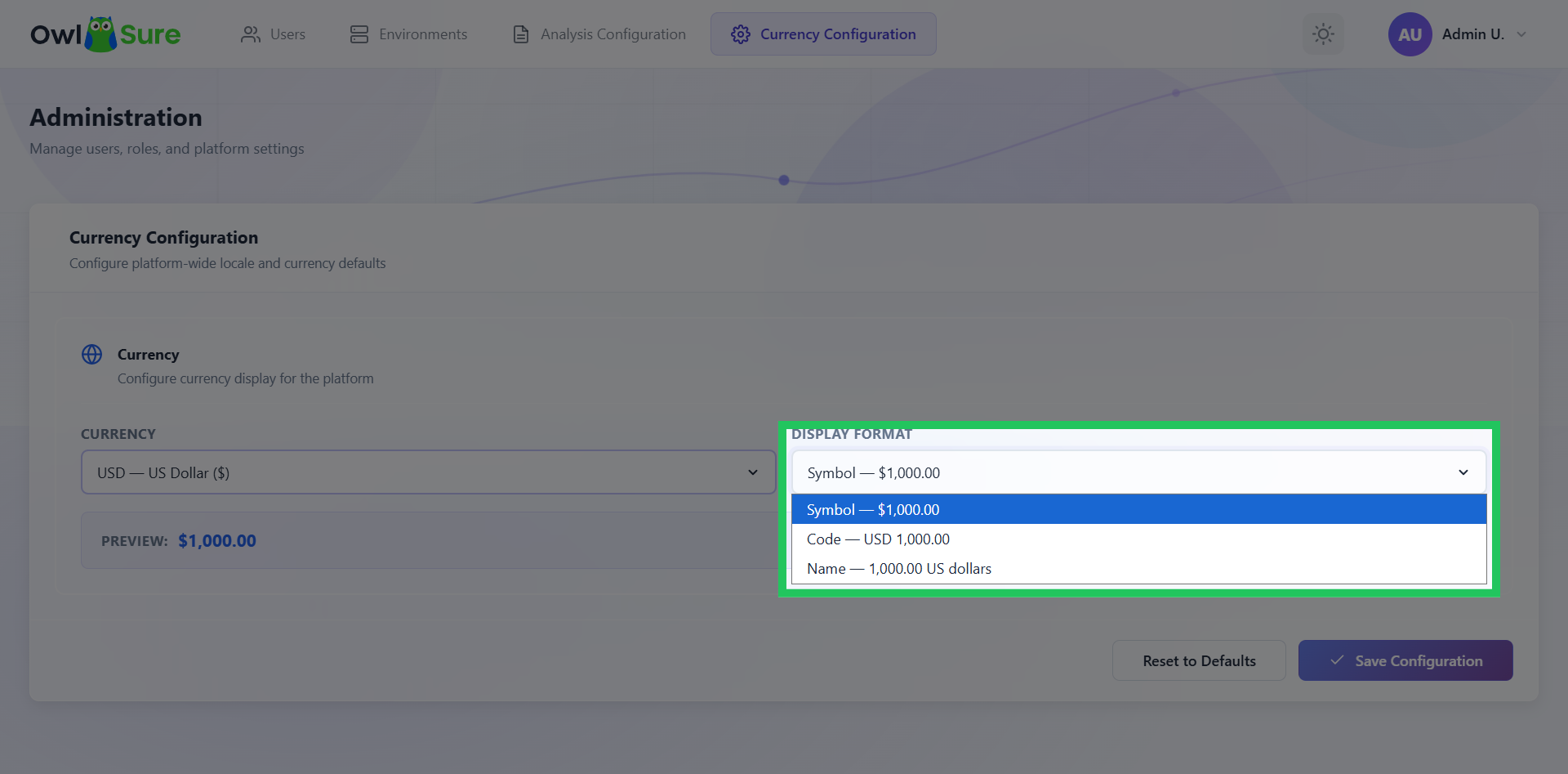 Choose Display Format