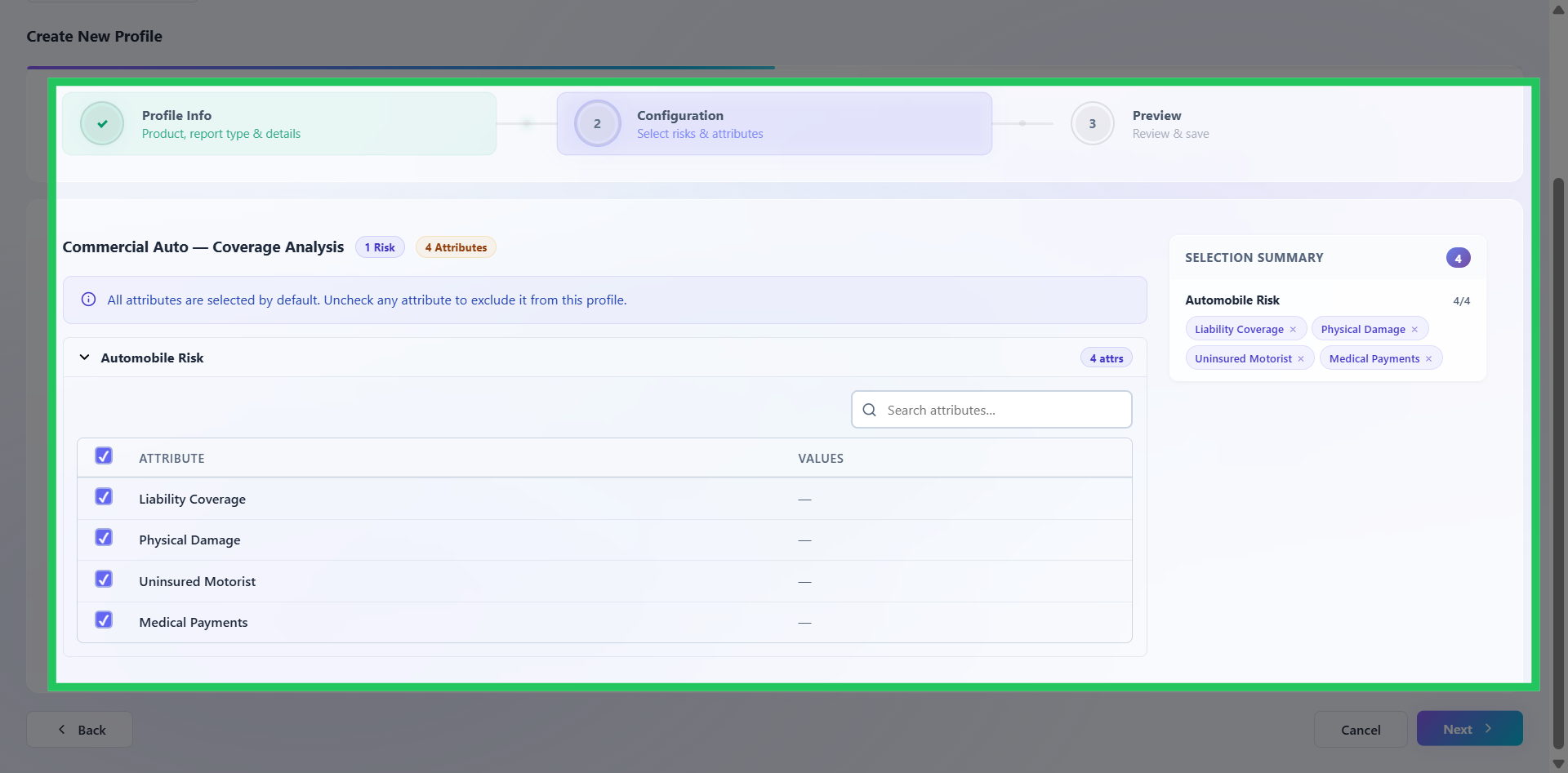 Select Profile Attributes