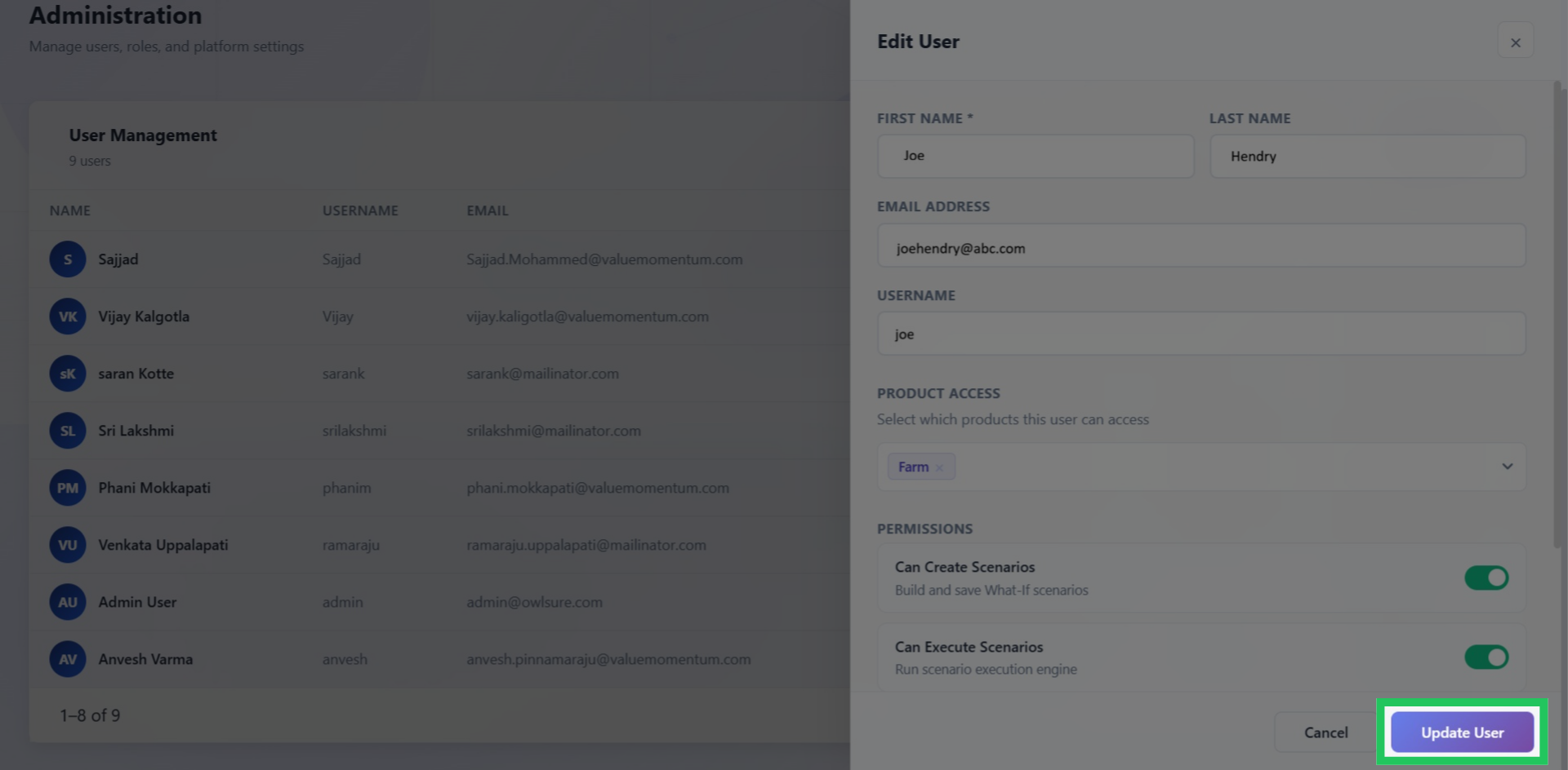 Update a User Profile