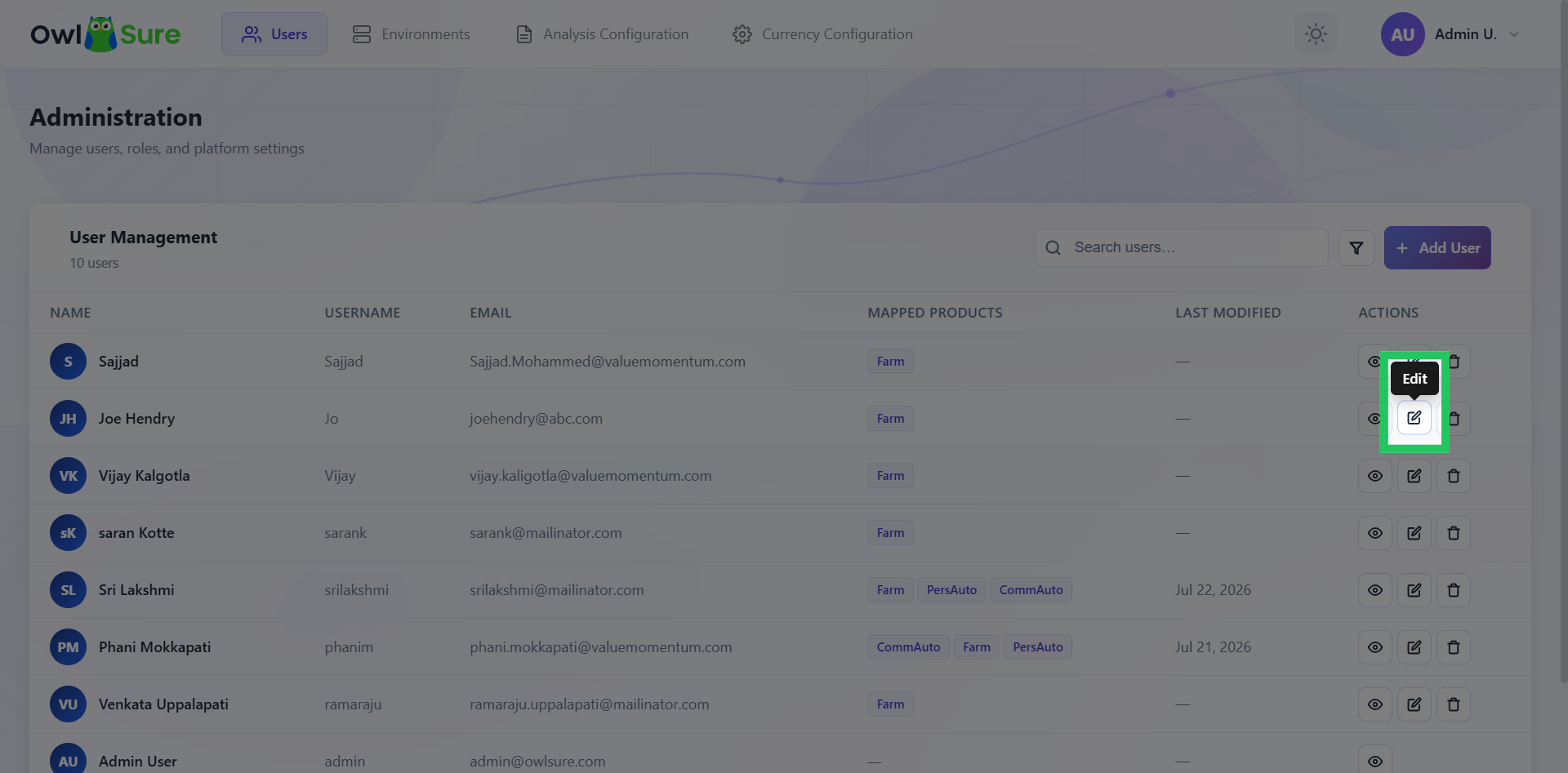 Edit a User Profile