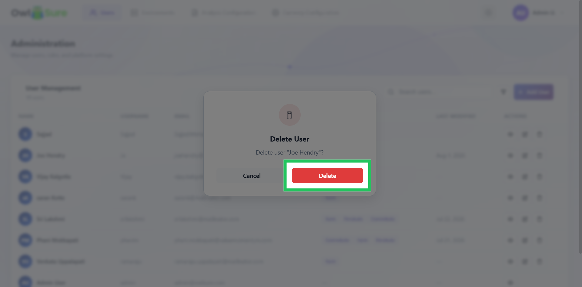 Confirm Delete Action