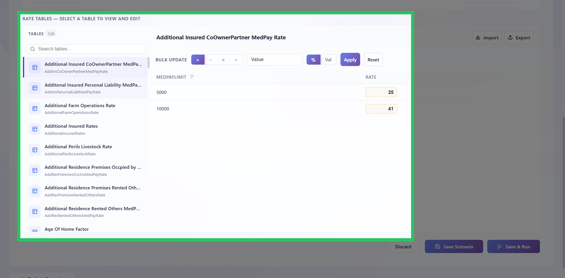 Select a Rate Table