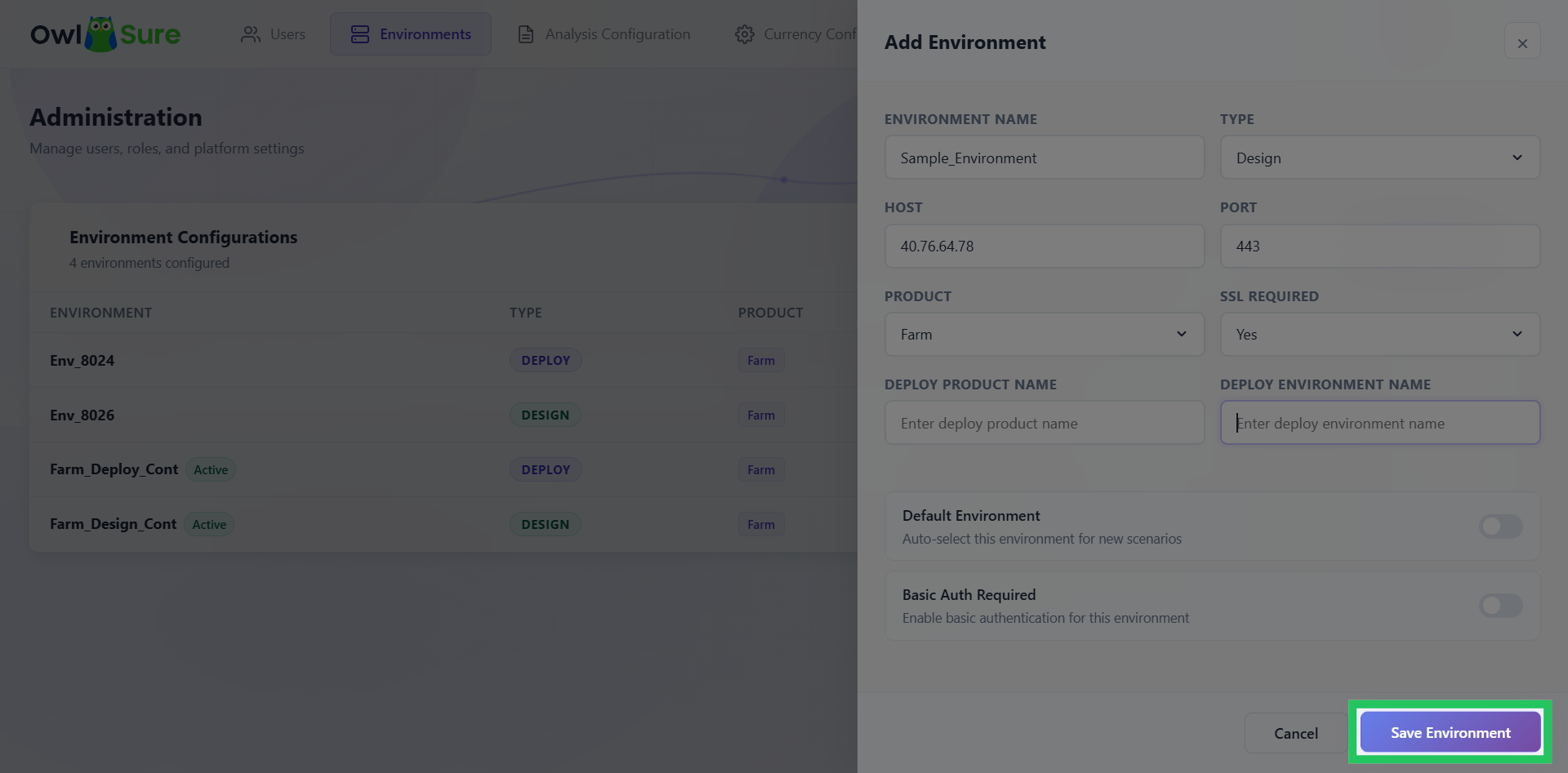 Save Environment Configuration