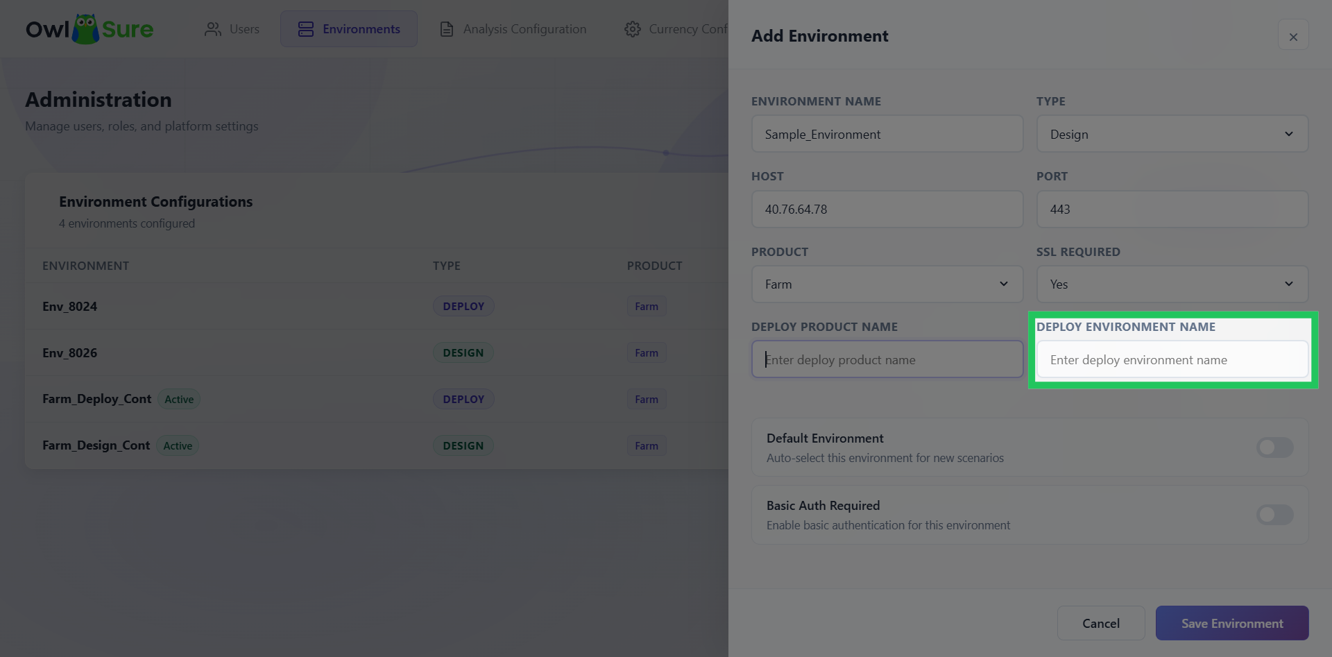 Specify the Deploy Environment Name