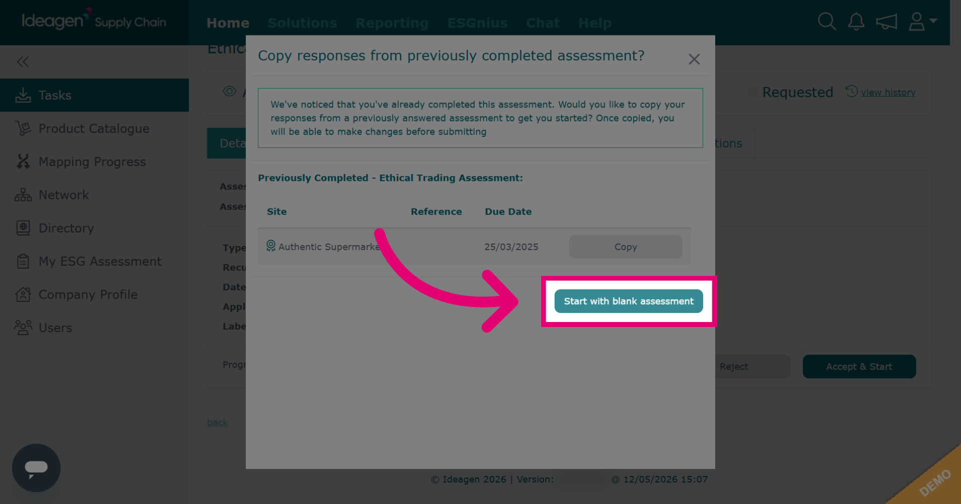 Start Blank Assessment