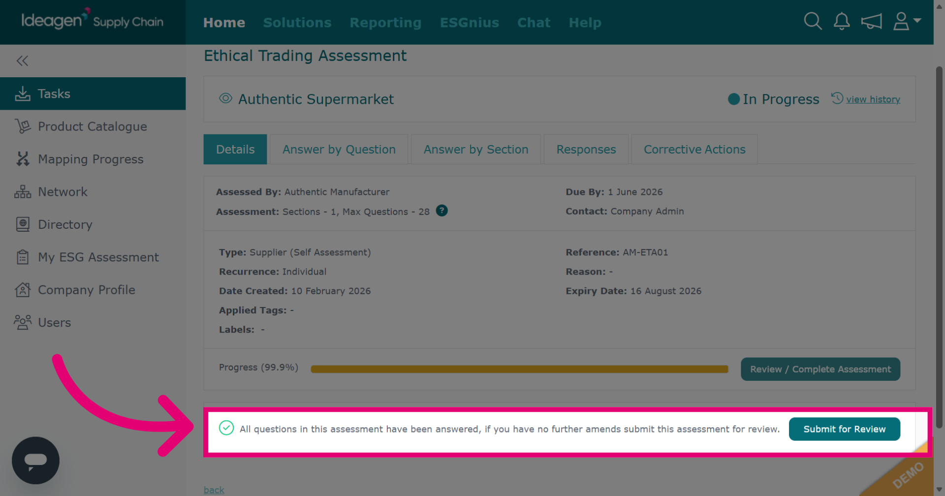 Submit Assessment for Review