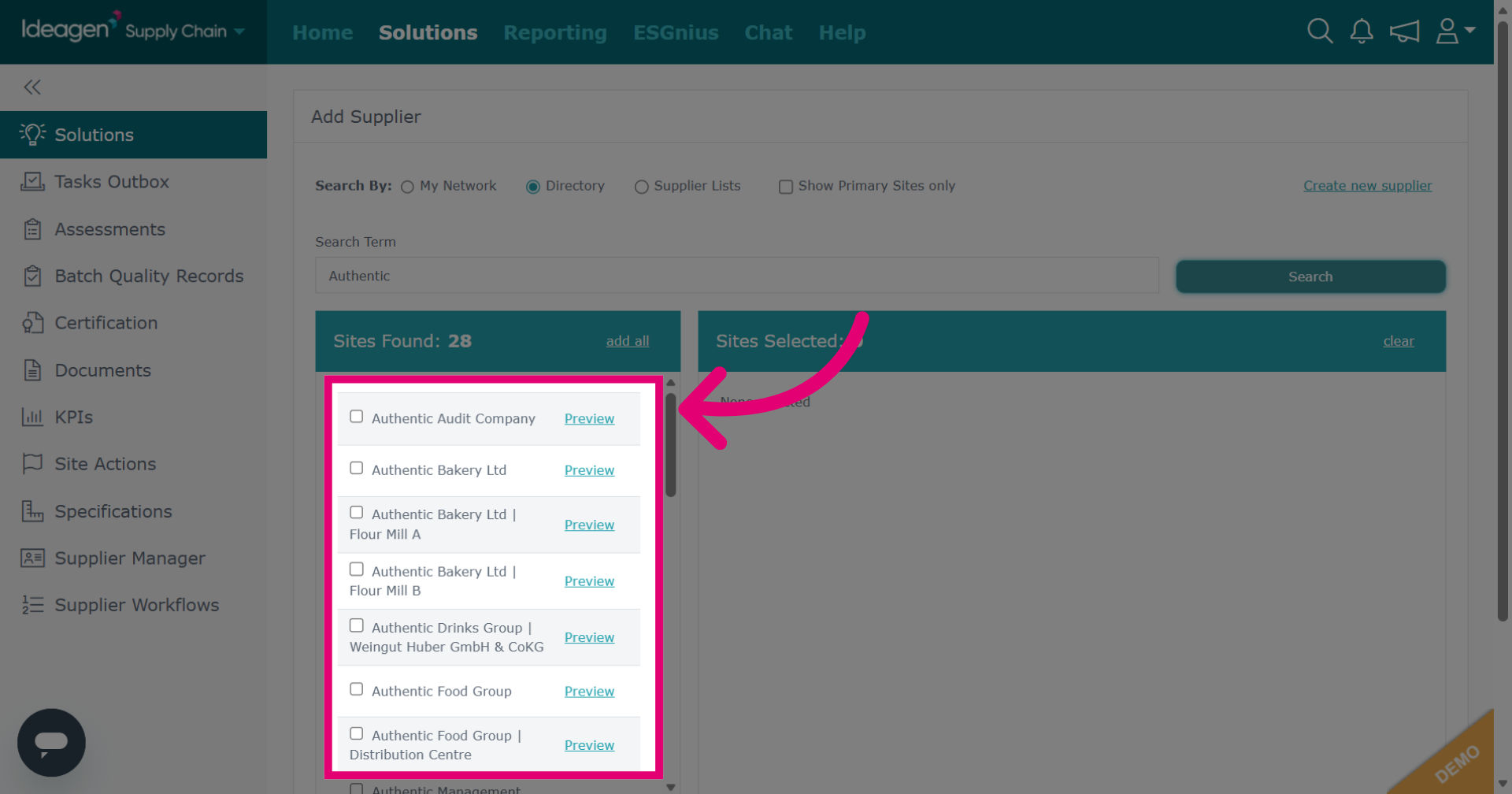 Select suppliers