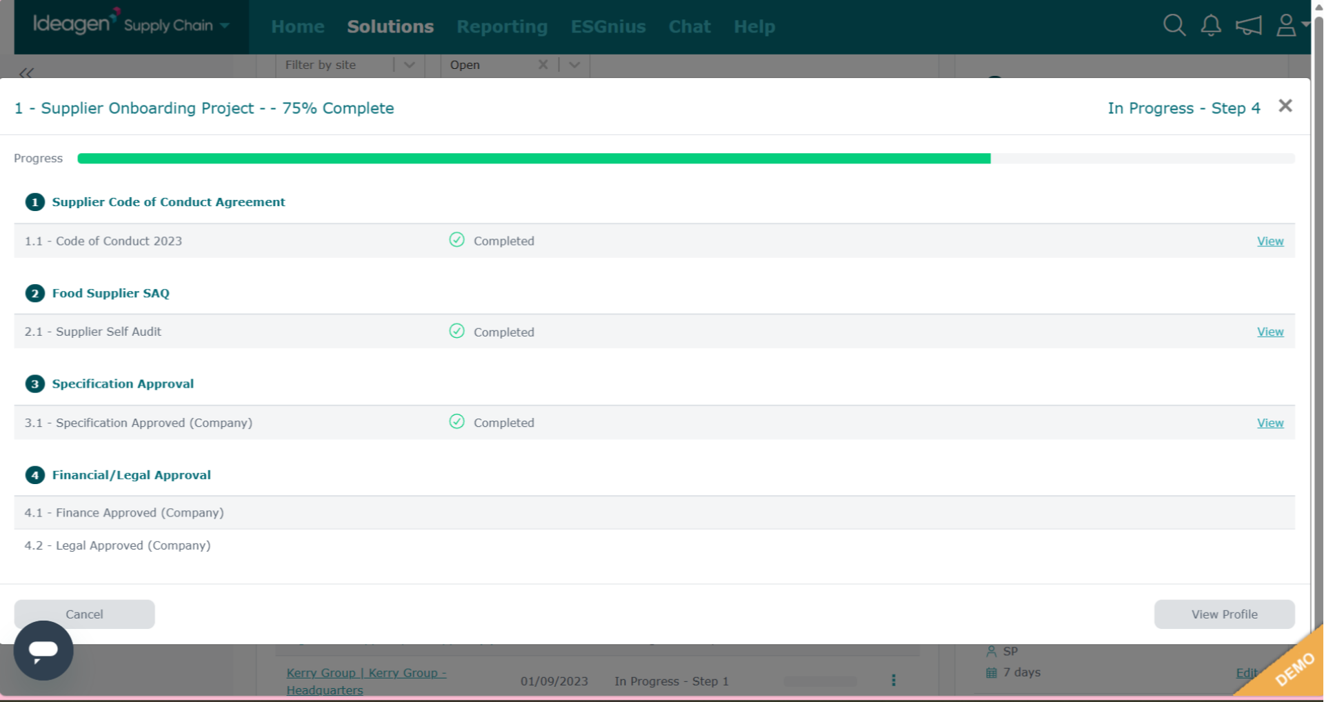 View supplier workflow progress