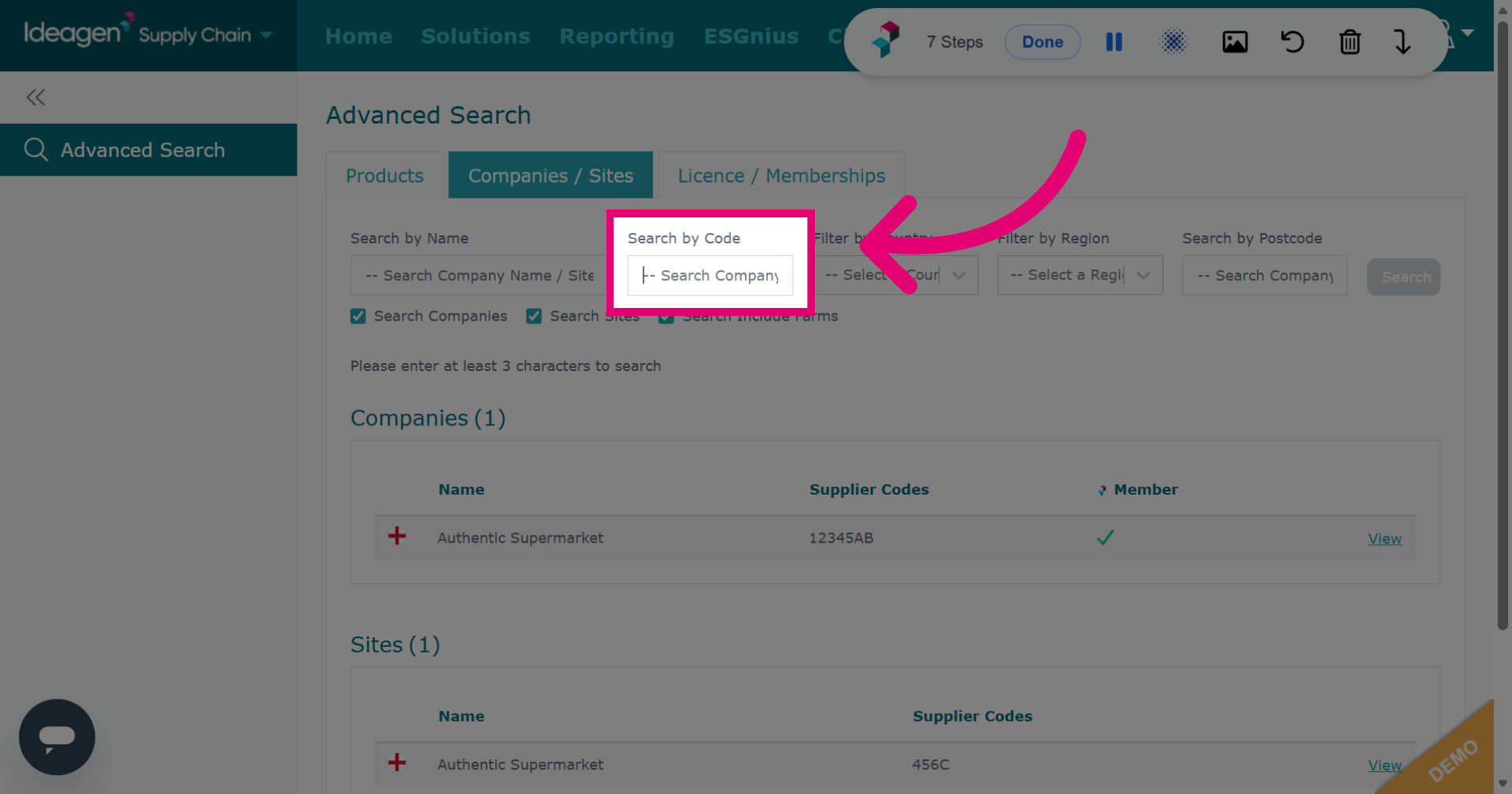 Find Company/Supplier by Code