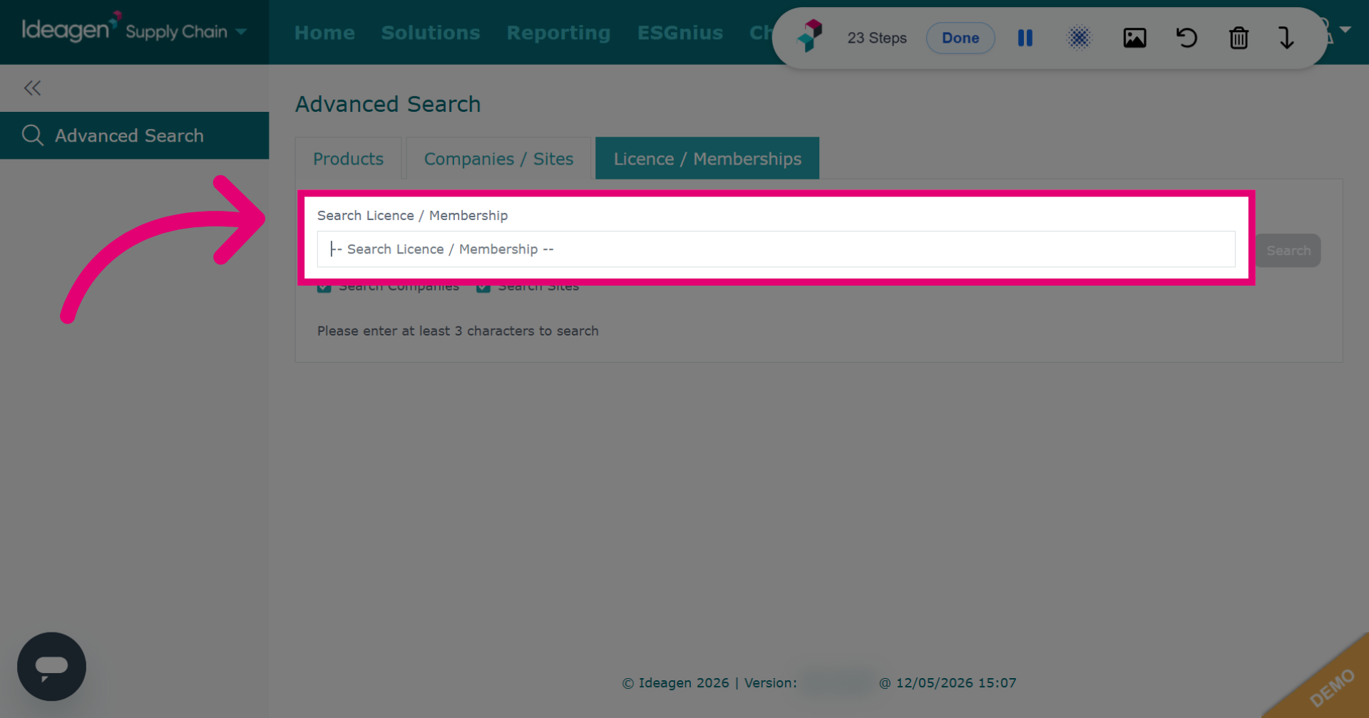 Select Licence Search Field