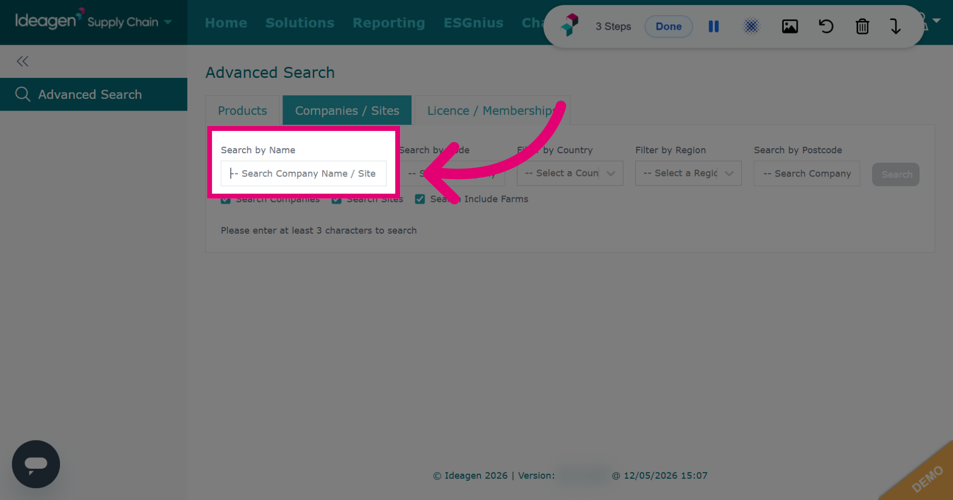 Select Company Or Site Name Field
