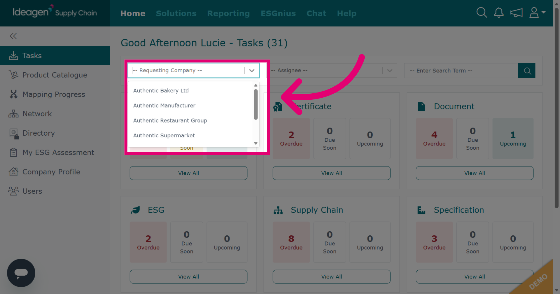 Requesting Company Filter