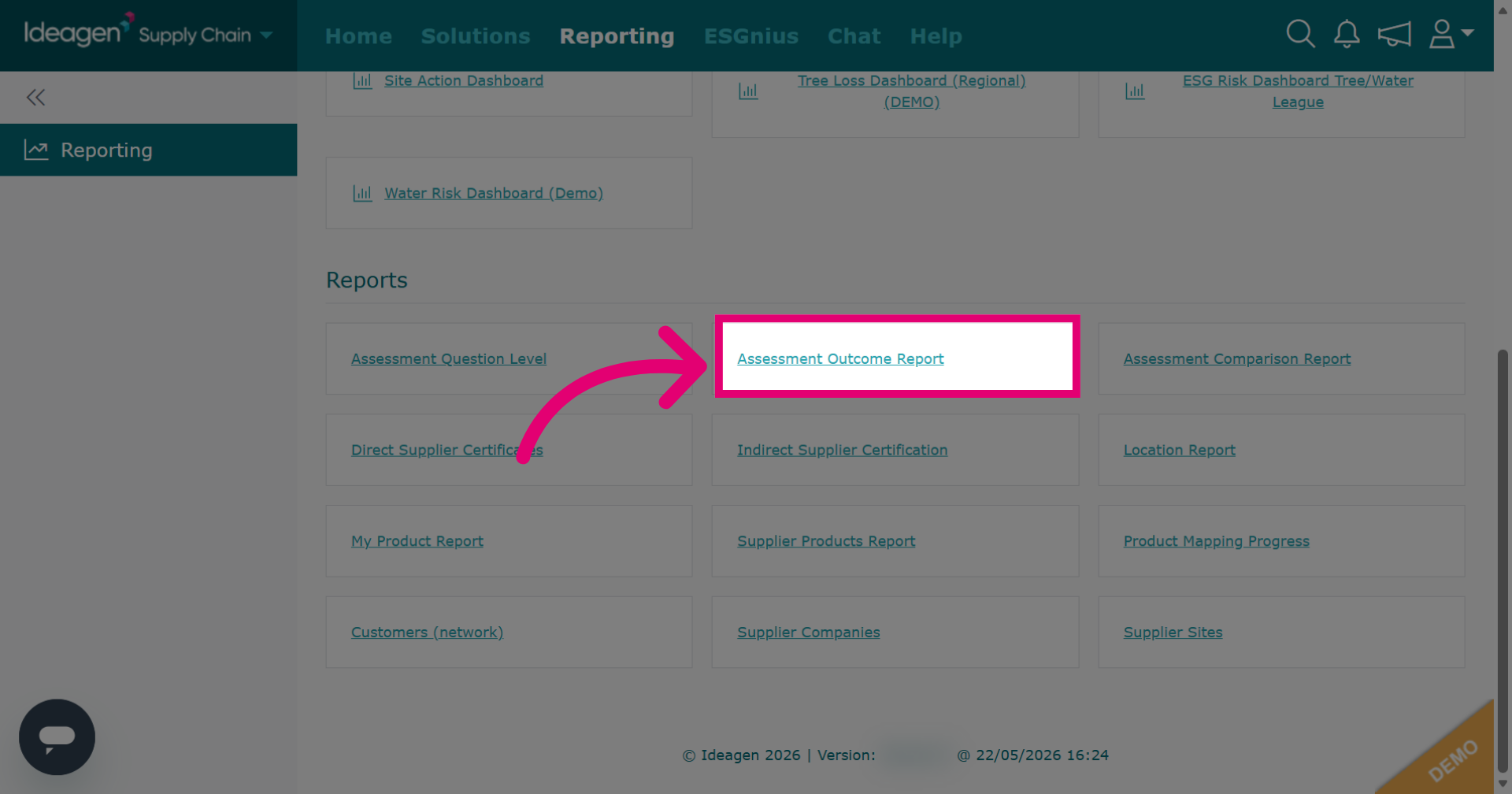 Select 'Assessment Outcome Report'