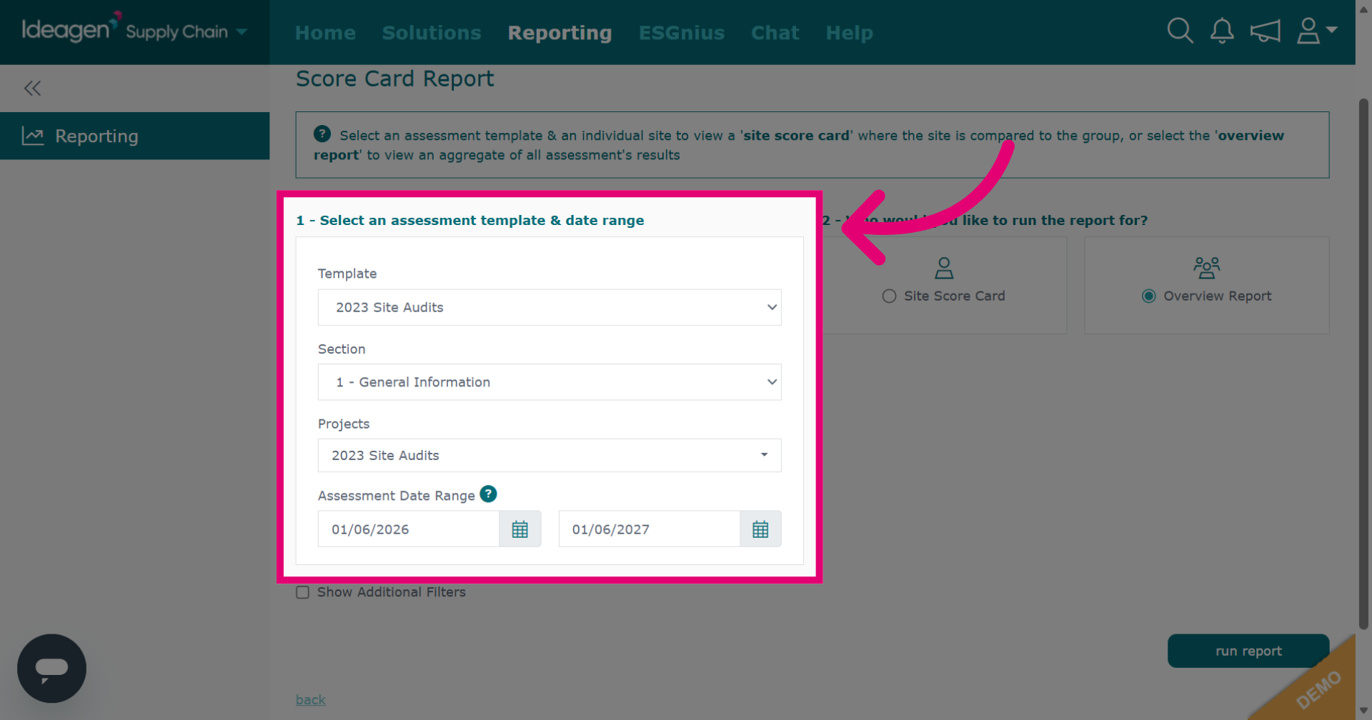 Pick a report template