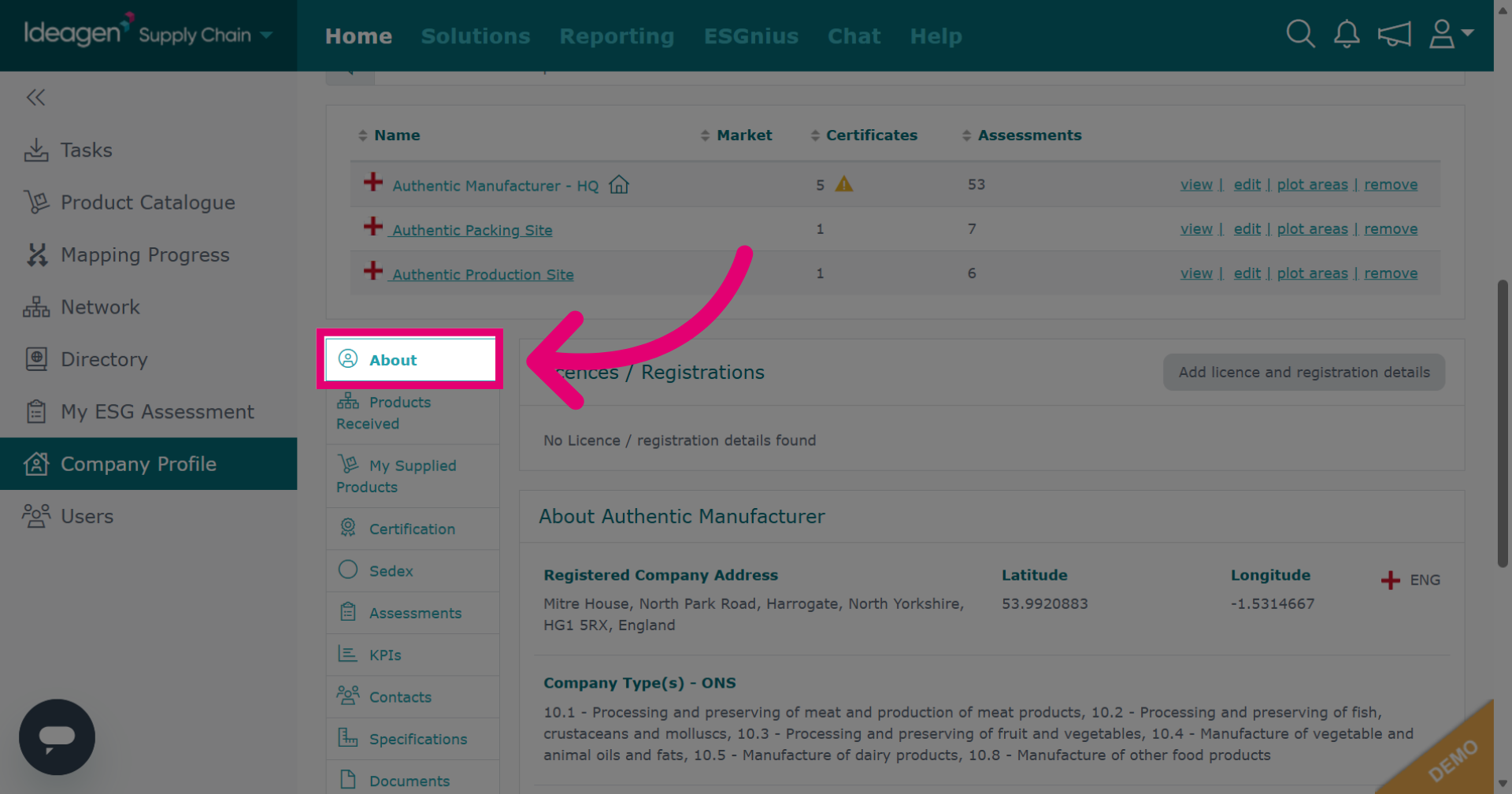 Select About Tab