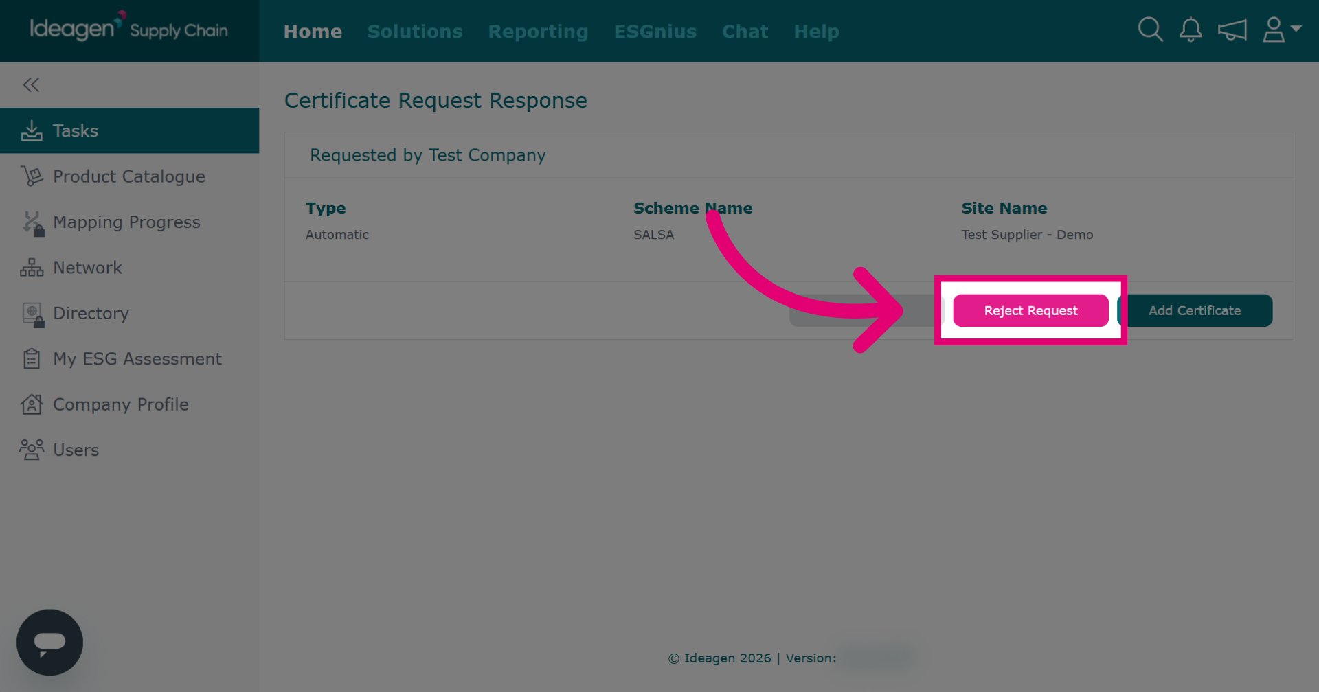 Reject Certificate Request