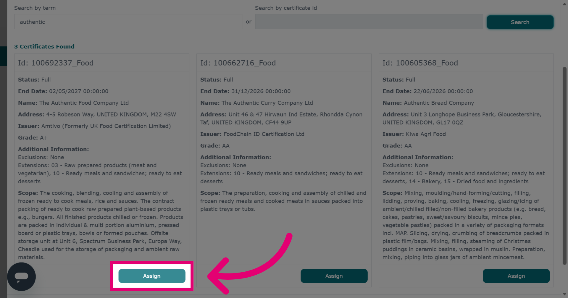 Assign Selected Certificate