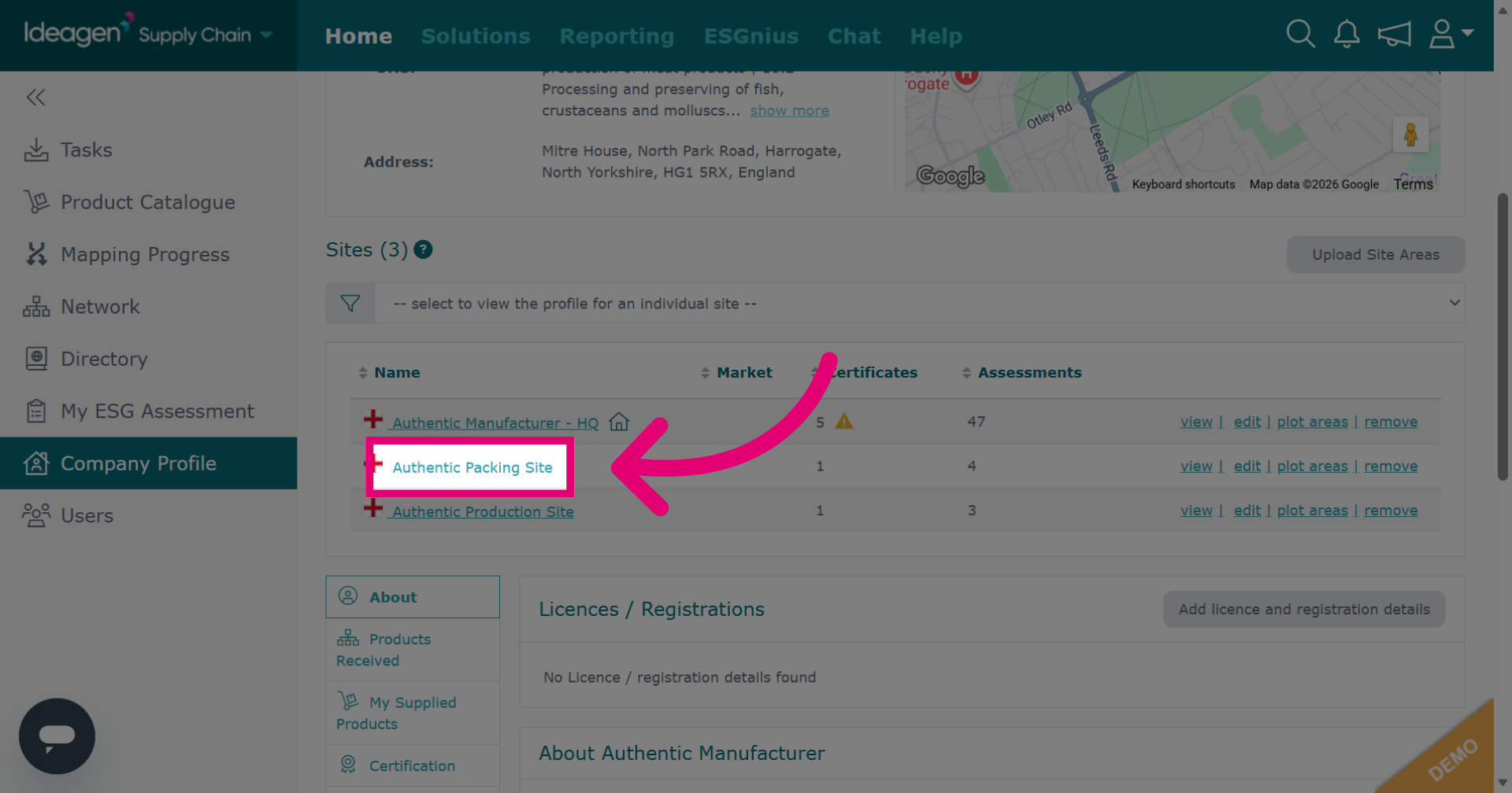 Select the Site