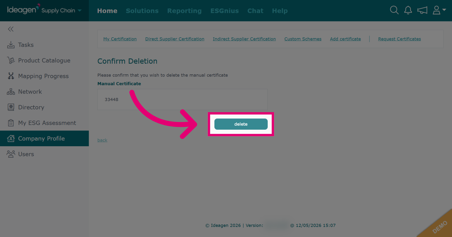 Confirm Certificate Deletion