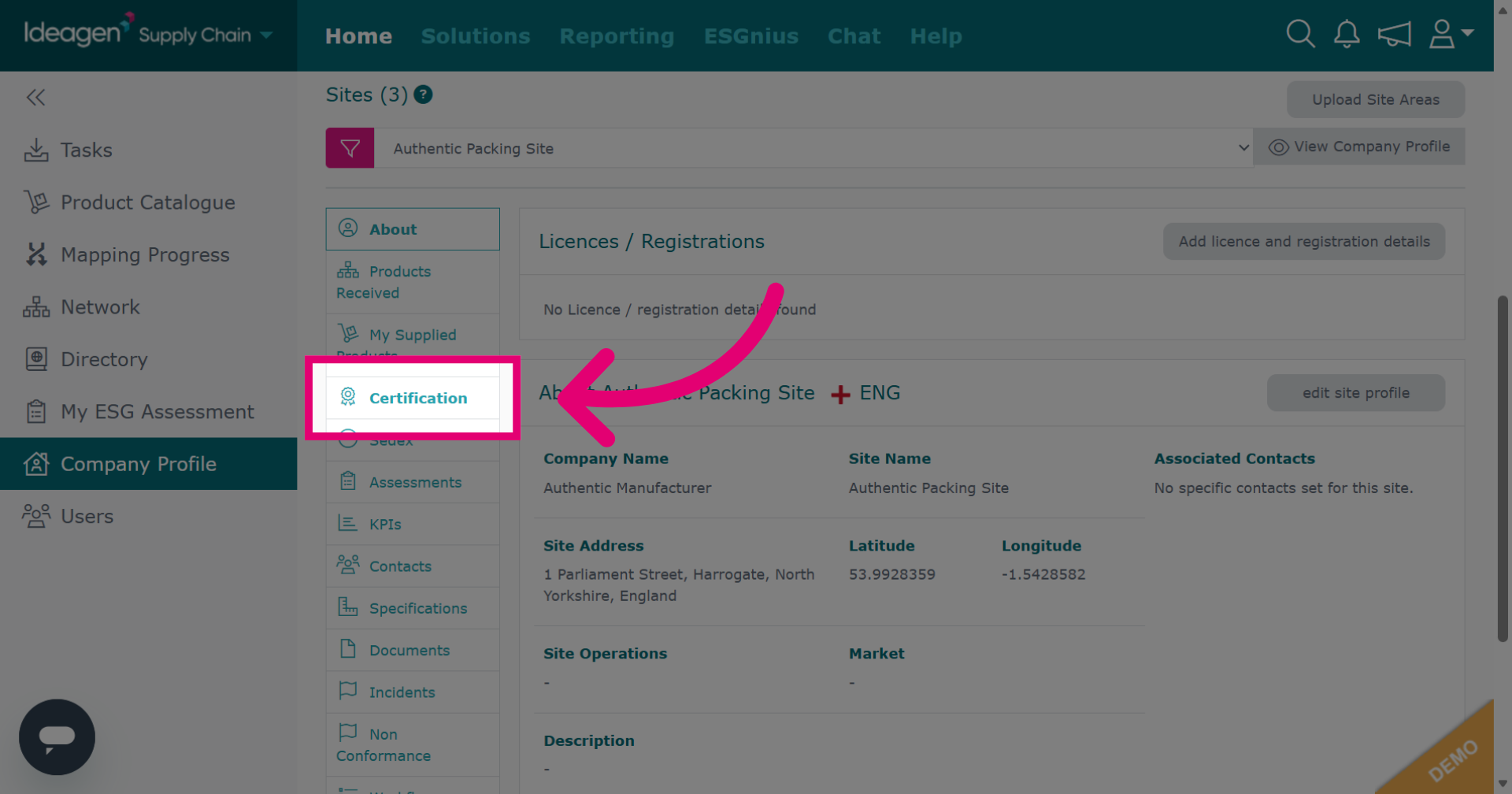 Navigate to Certification Section