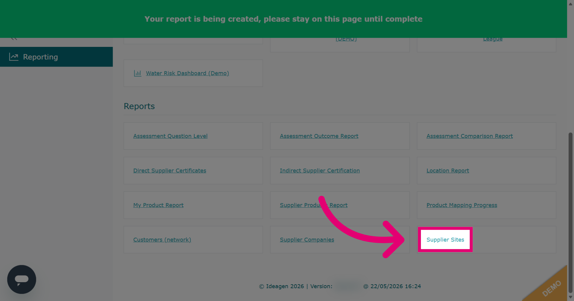 Supplier Sites Report