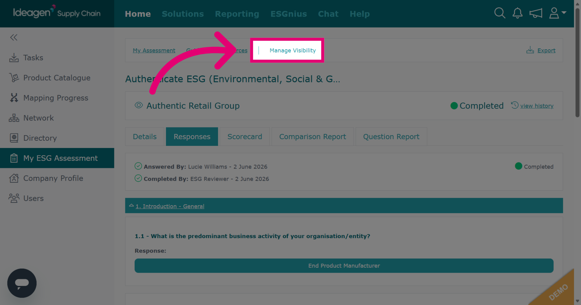 Open Manage Visibility Settings