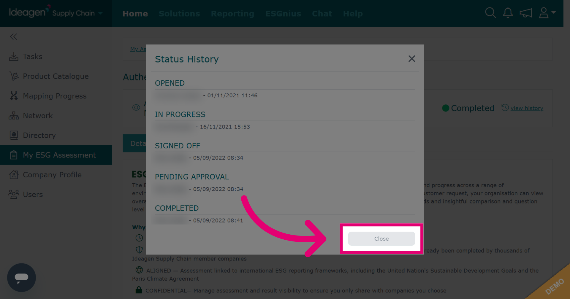 Close Status History Window