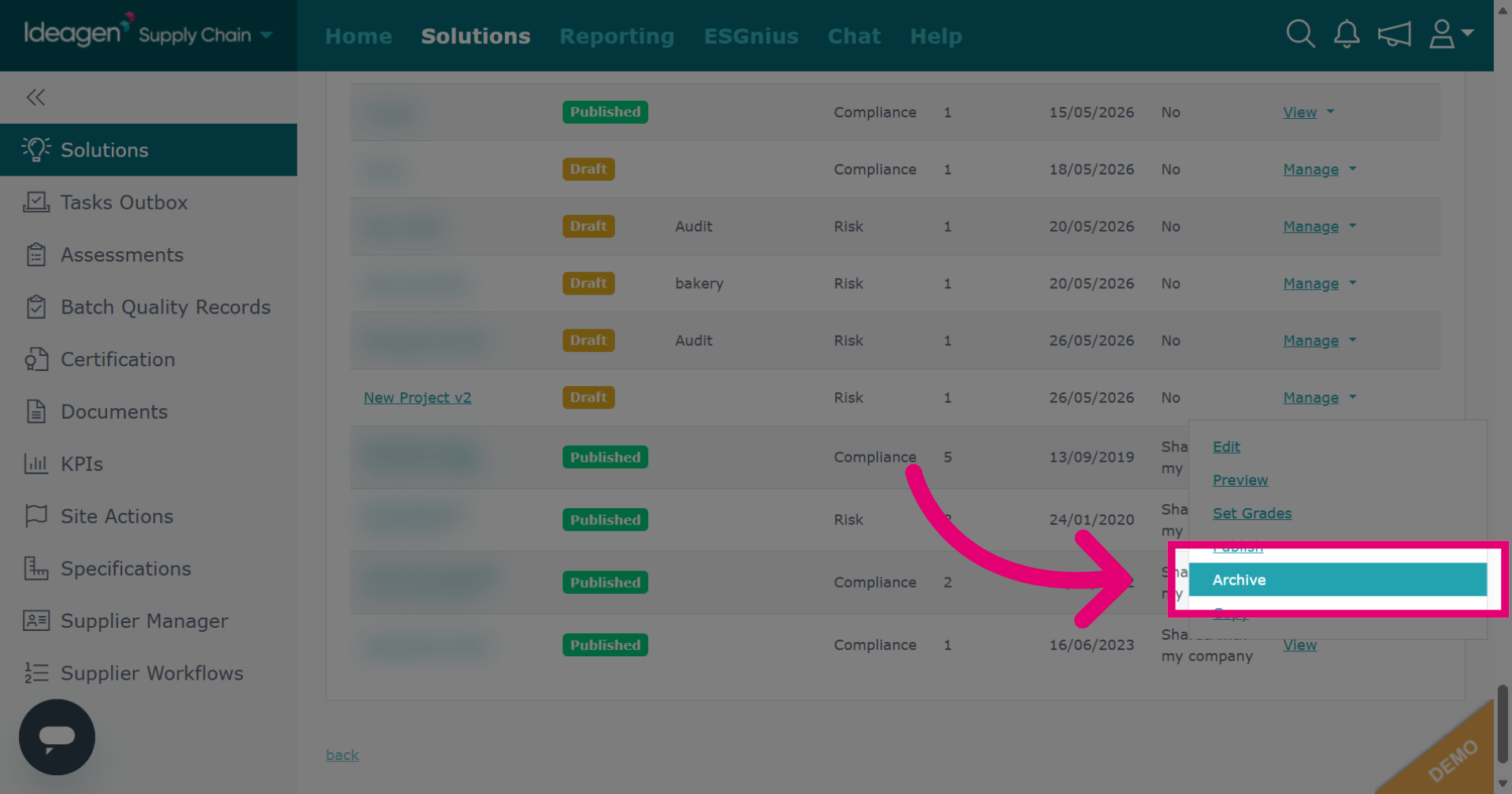 Select Archive Option