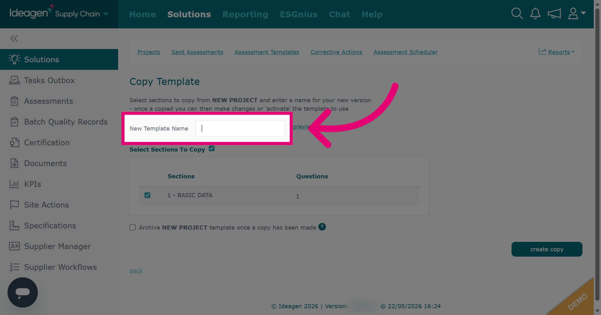 Select Template Name Field
