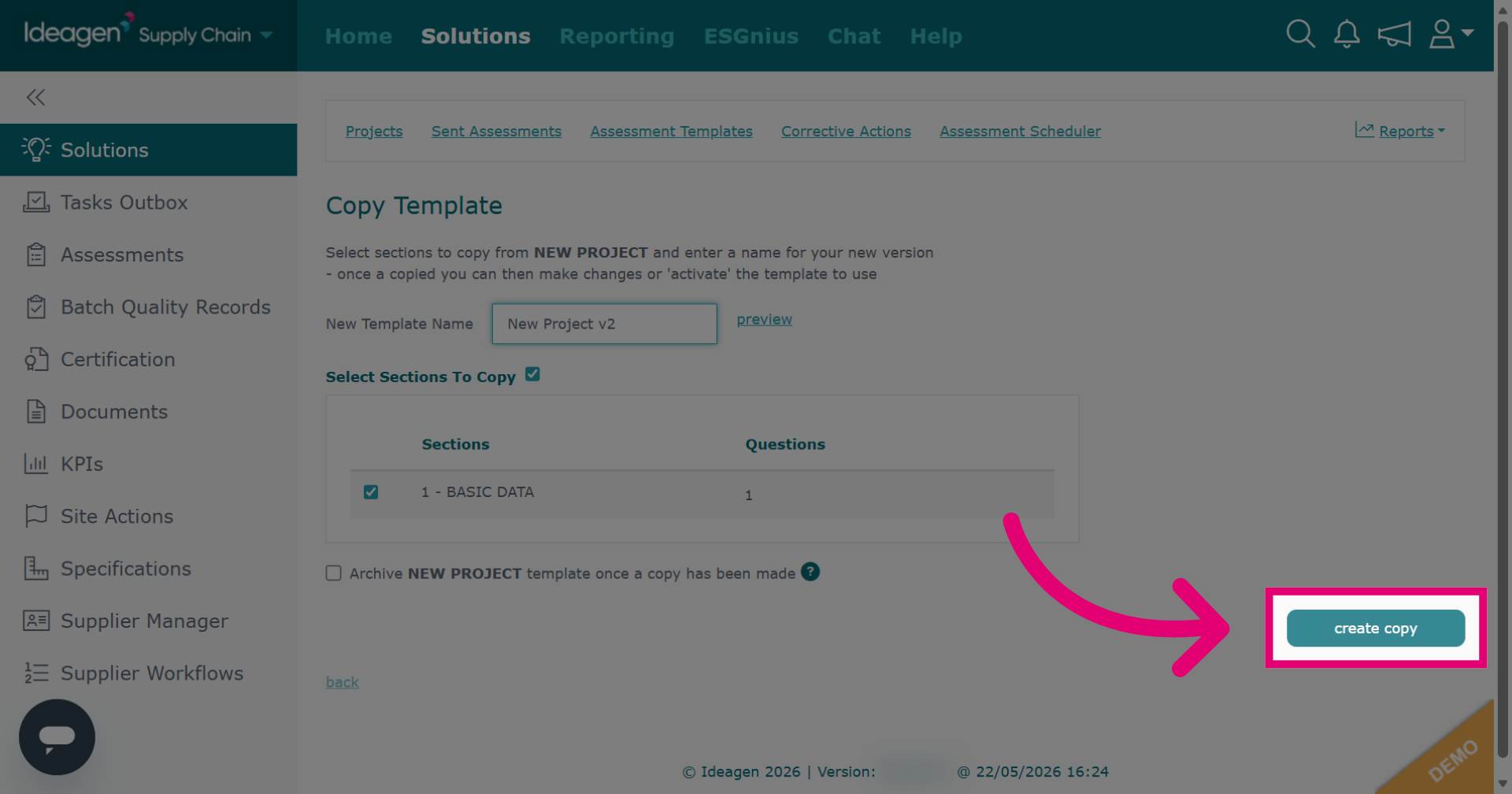 Create Template Copy