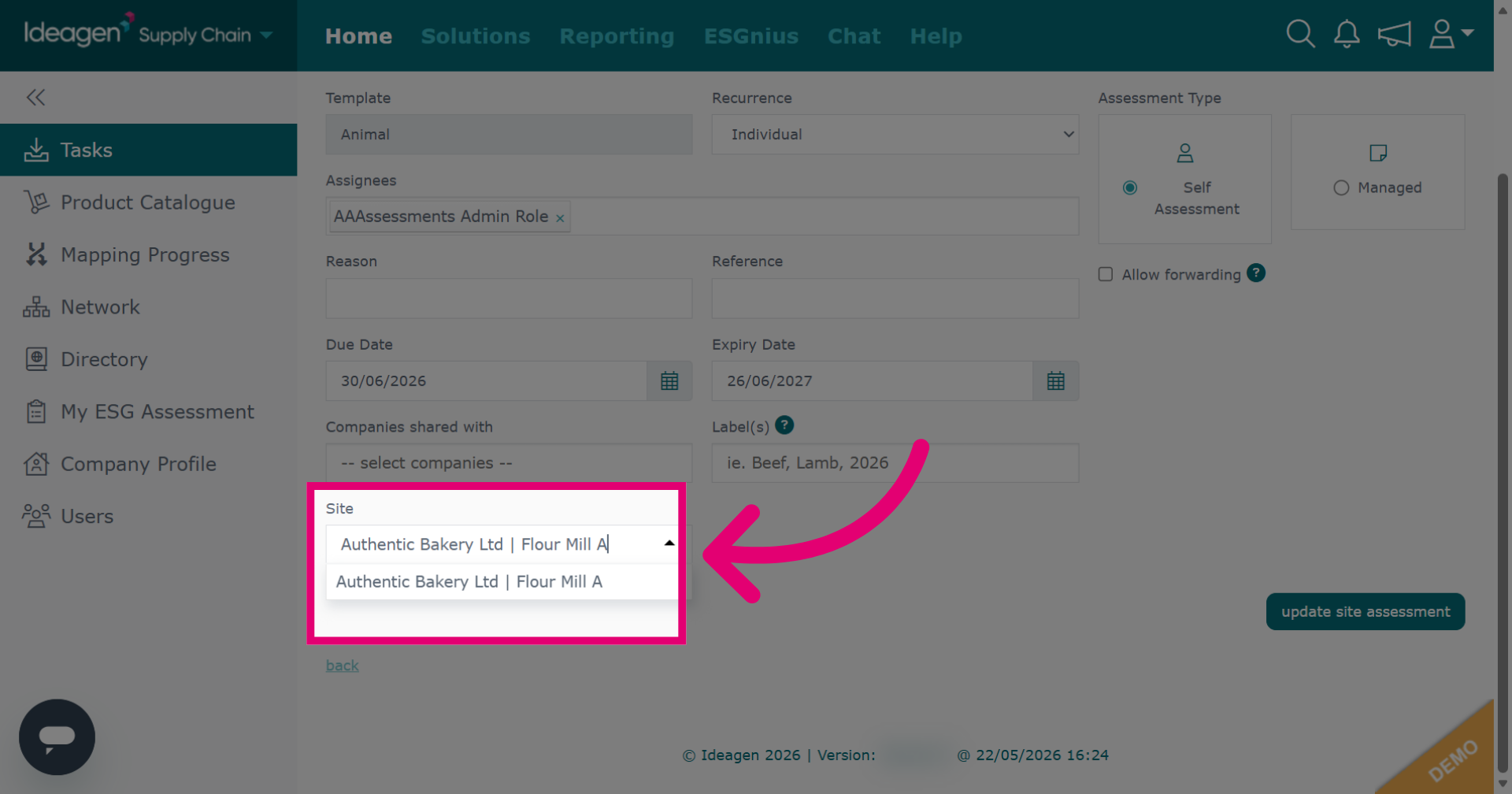 Amending Supplier Site