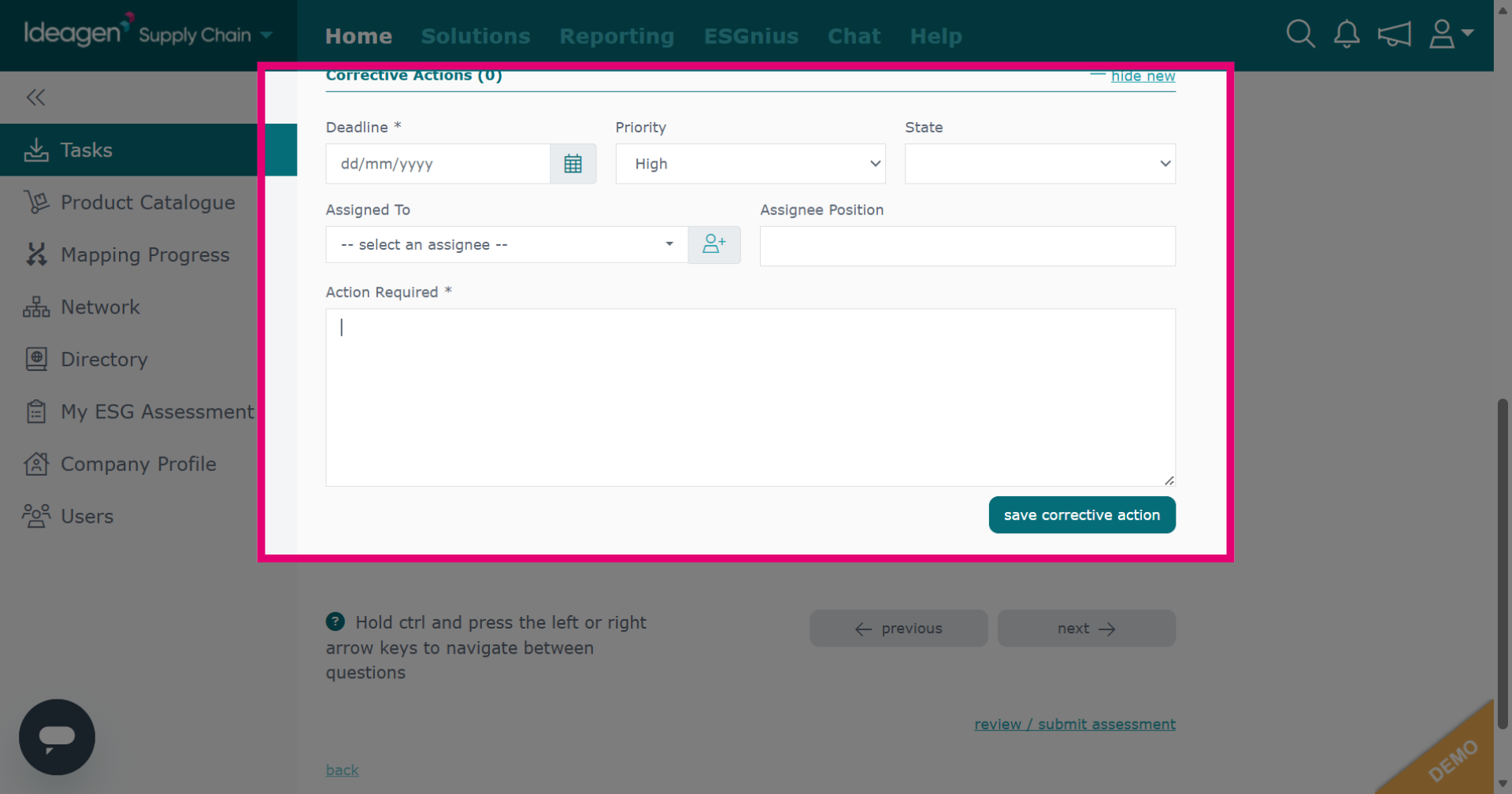 Specify Action Requirement