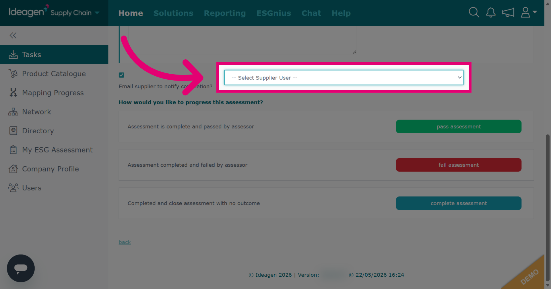 Confirm Supplier User Selection