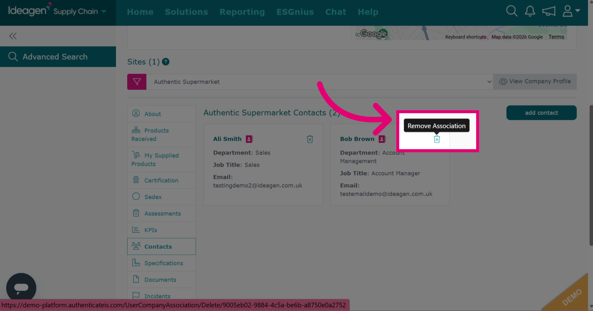 Remove contact association