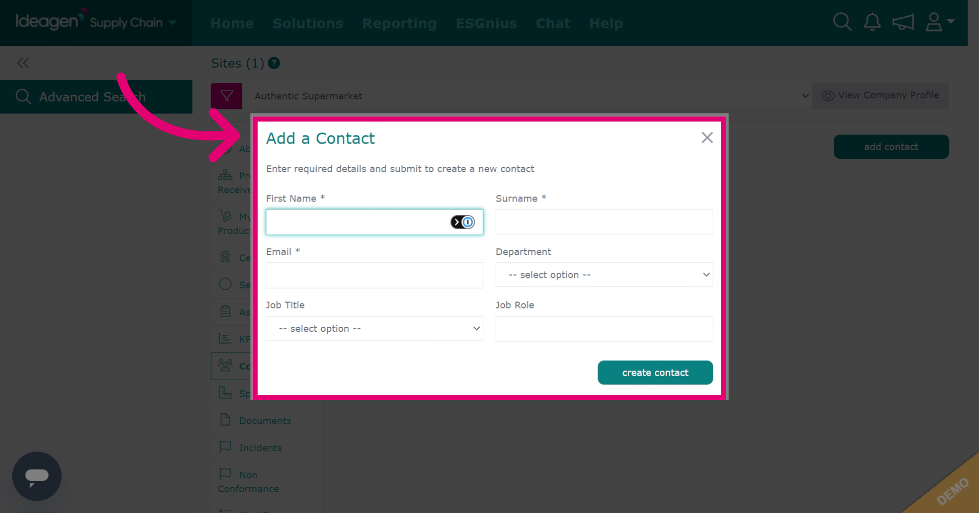 Enter contact details