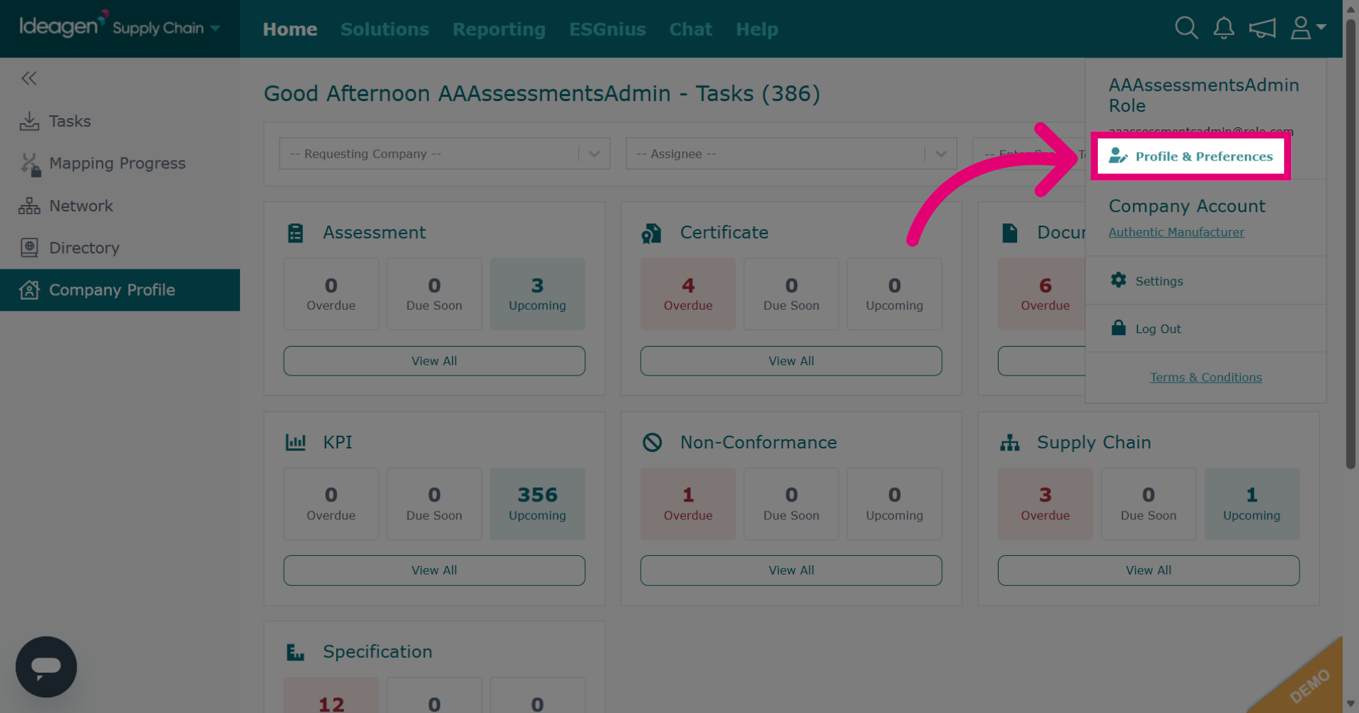 Select 'Profile & Preferences'