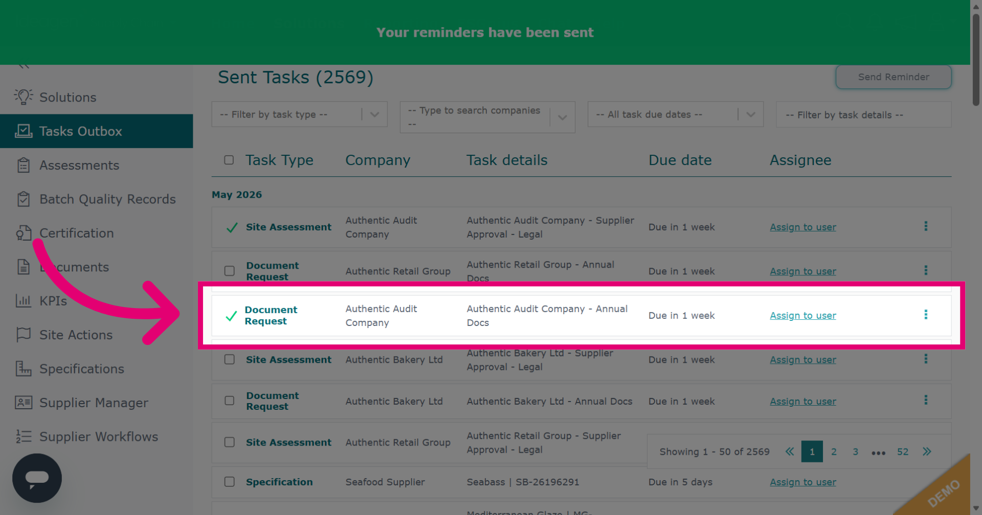 Confirm Send Reminders
