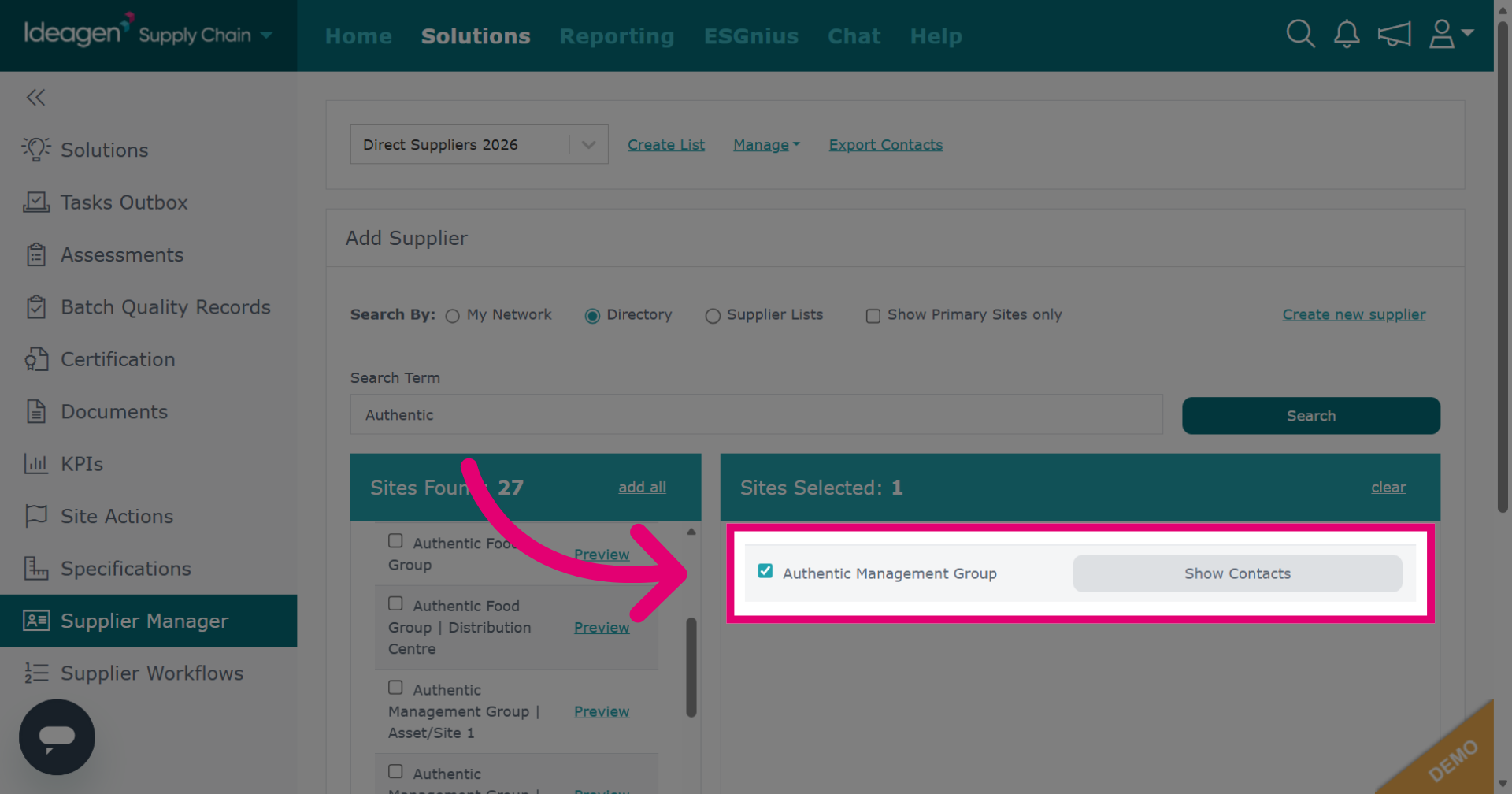 Confirm Supplier Selection