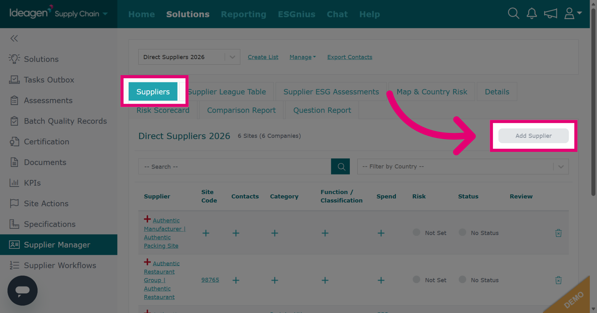 Supplier Tab - Add Supplier
