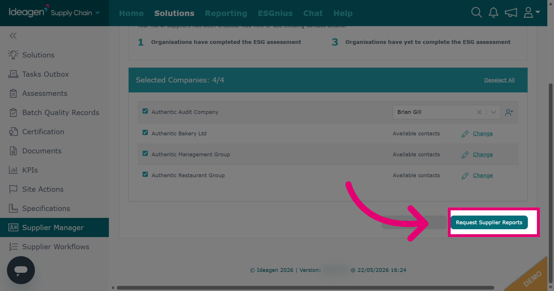 ESG Lists Only - Request Supplier Reports