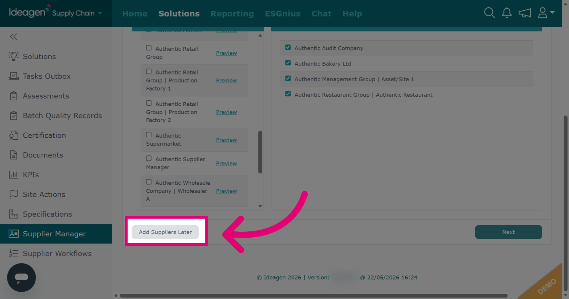 Add Suppliers Later
