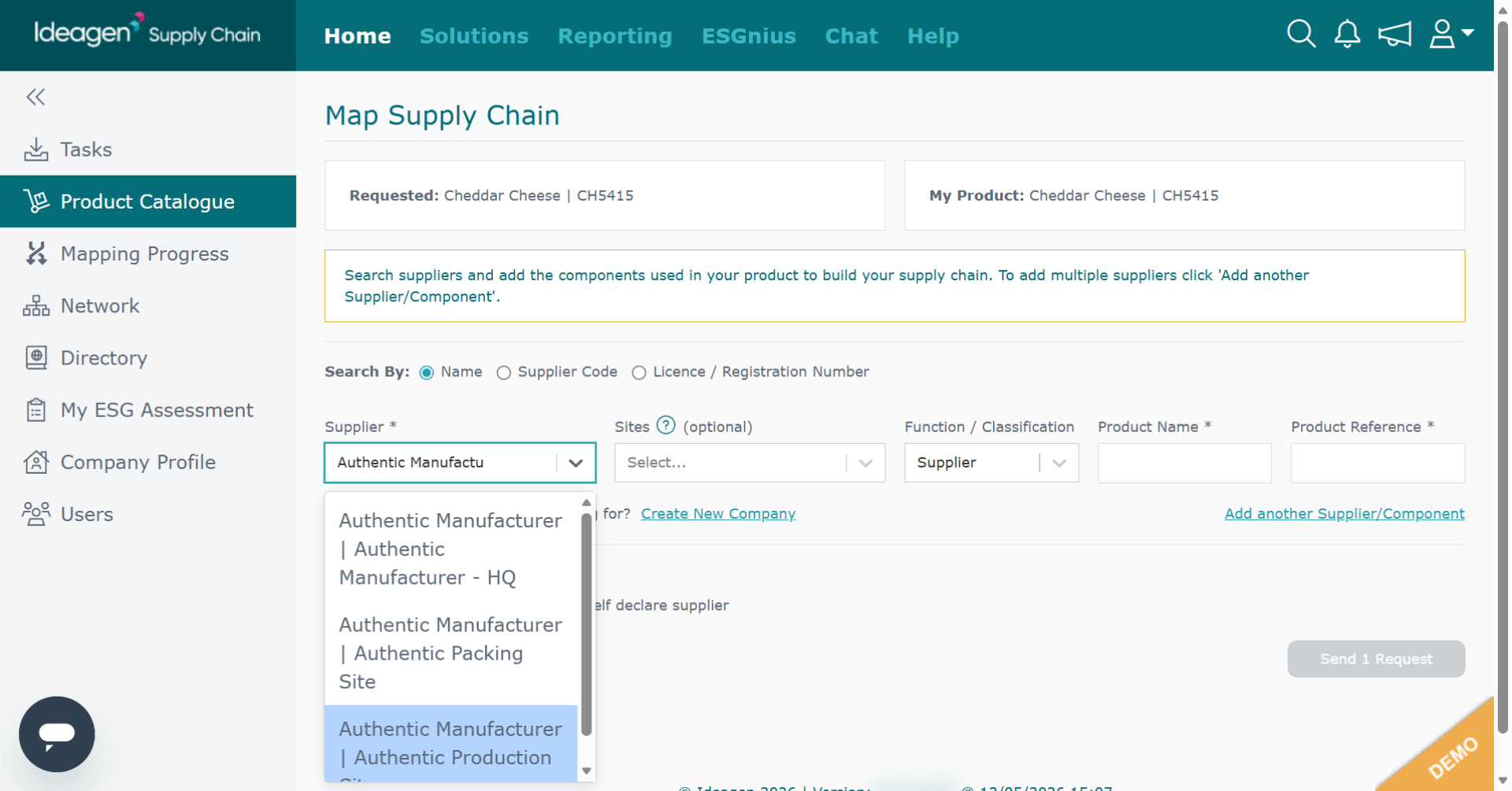 Select Supplier & Site