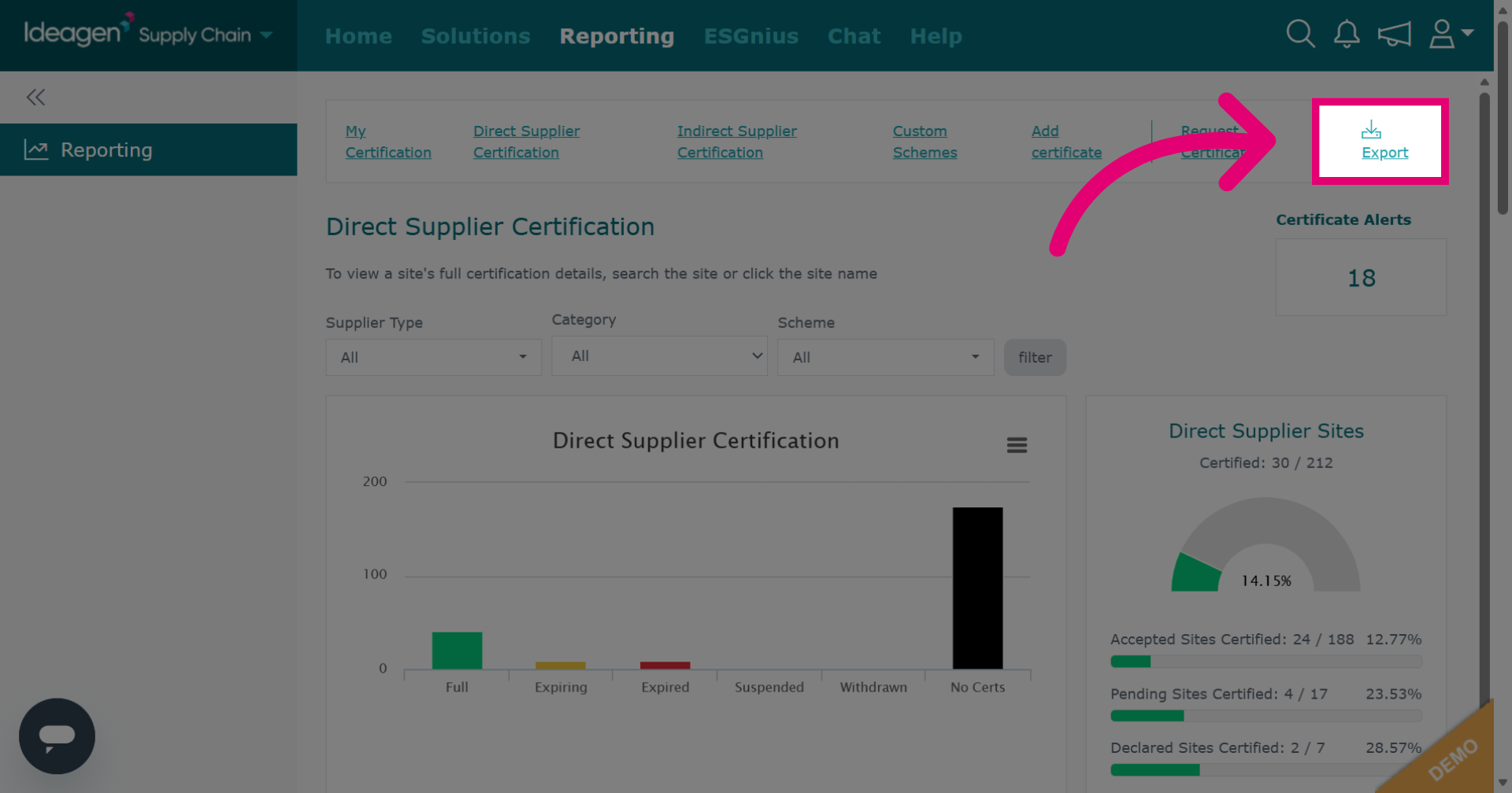 Export Direct Supplier Certificate Report