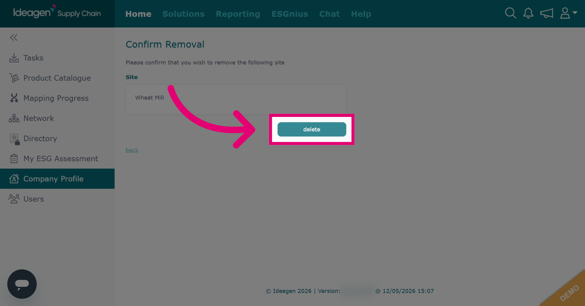 Confirm Site Deletion