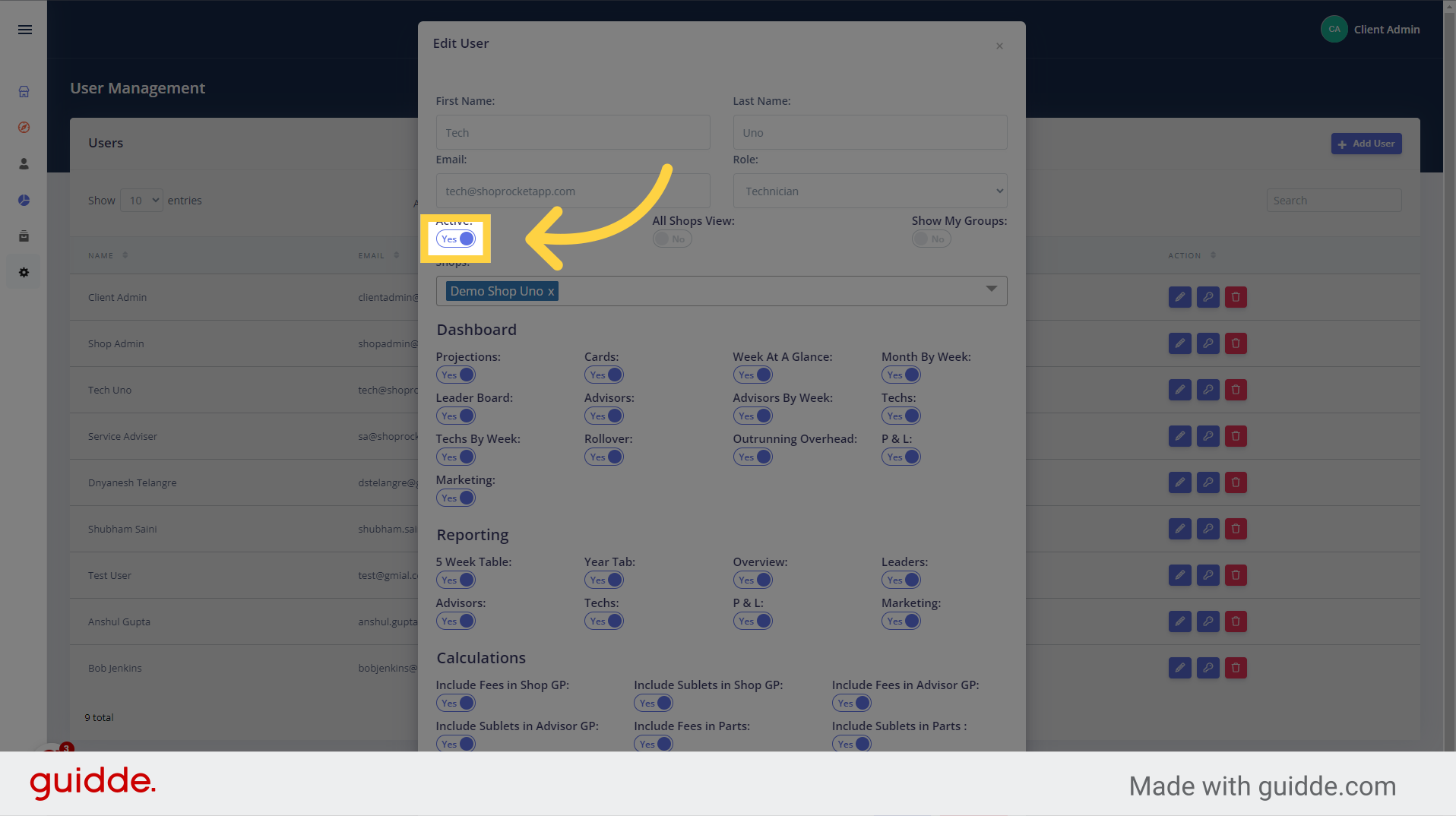 Click 'Active' Toggle