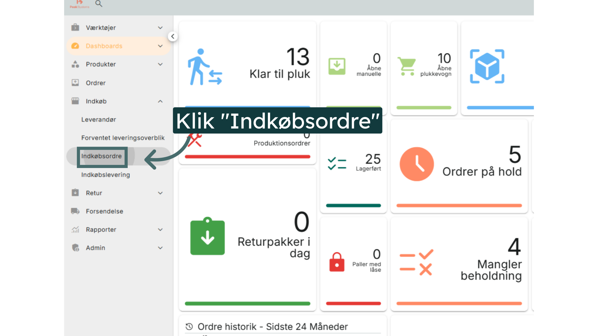 Klik 'Indkøbsordre'