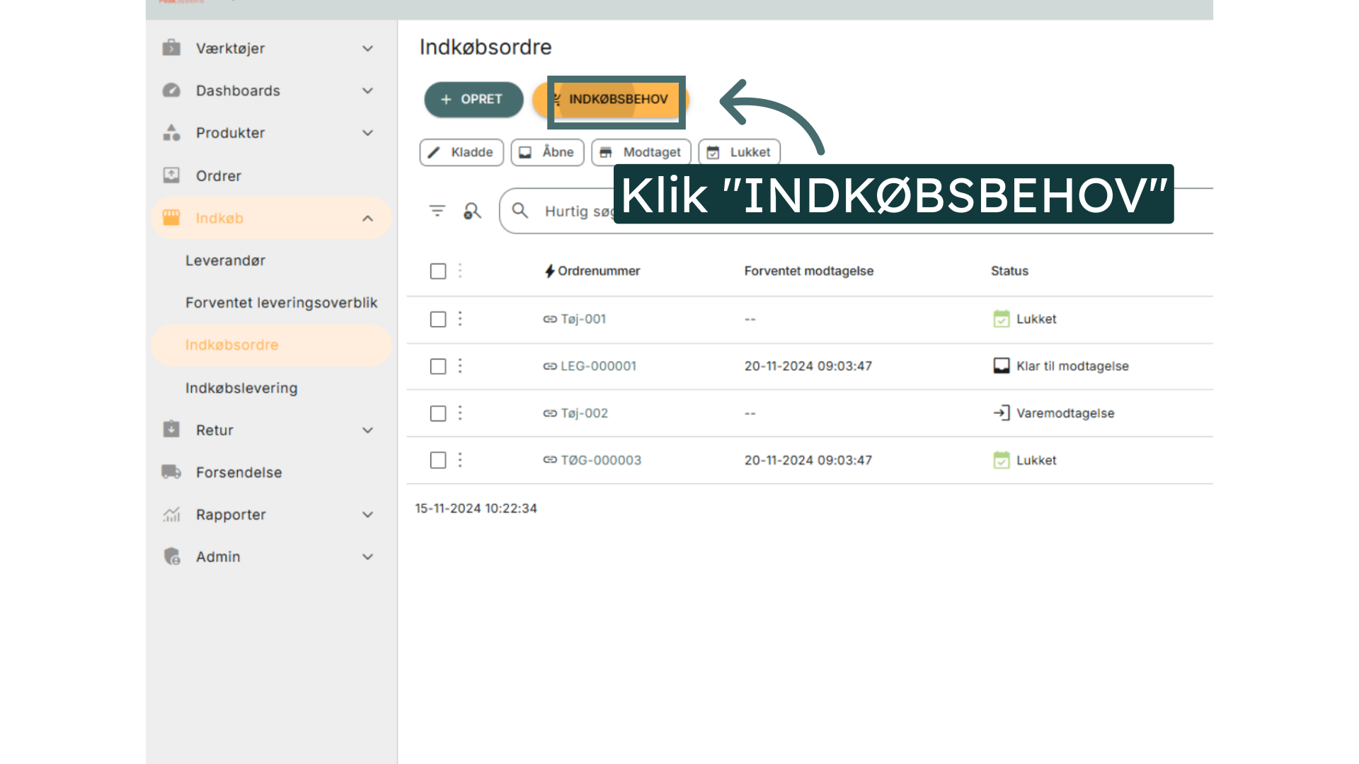 Klik 'INDKØBSBEHOV'