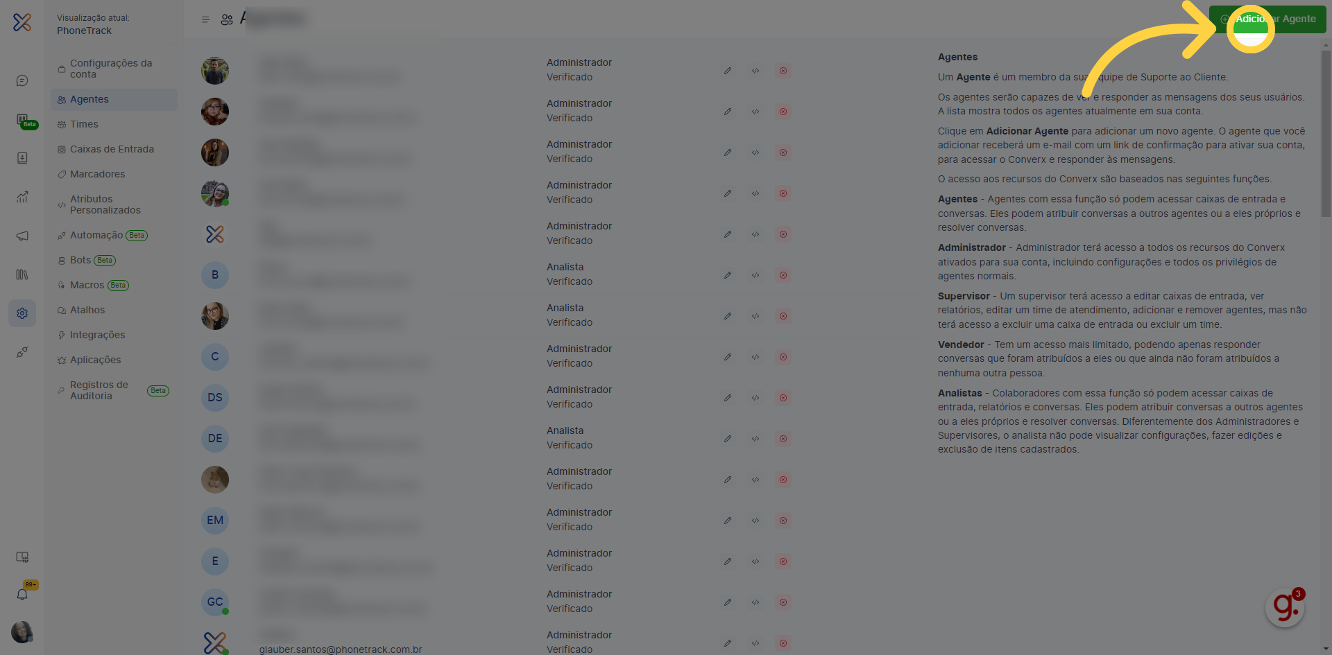 Clique em 'Adicionar Agente'