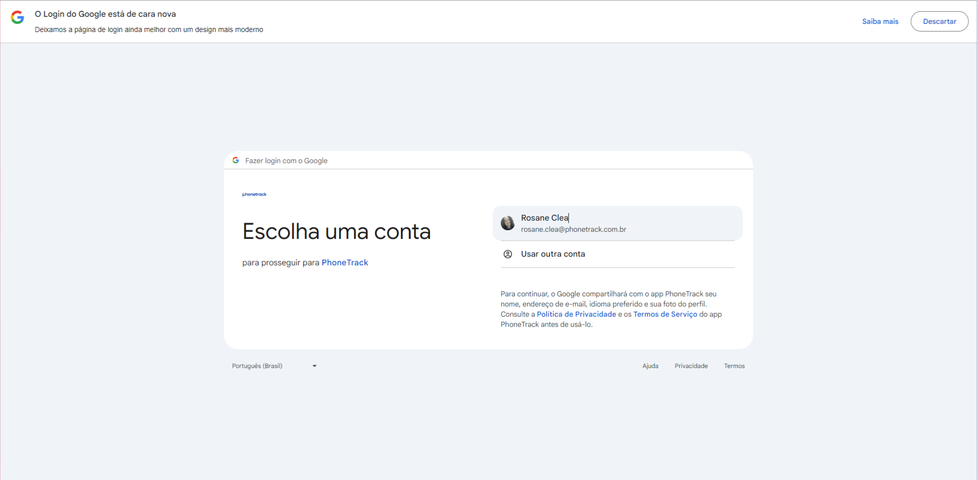 Troque para 'accounts.google.com'