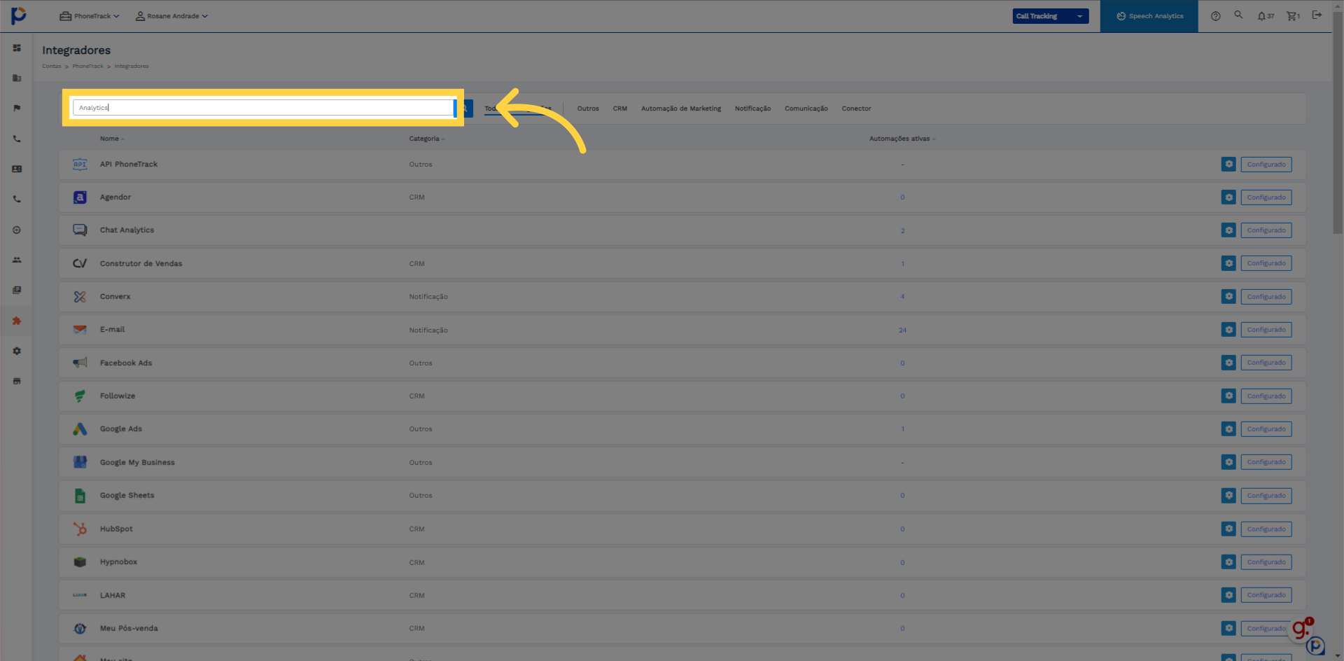 Preencher 'Analytics'